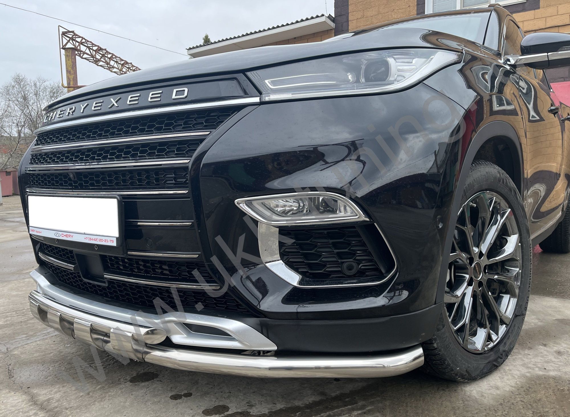 Защита переднего бампера двойная с перемычками CheryExeed TXL с 2020
