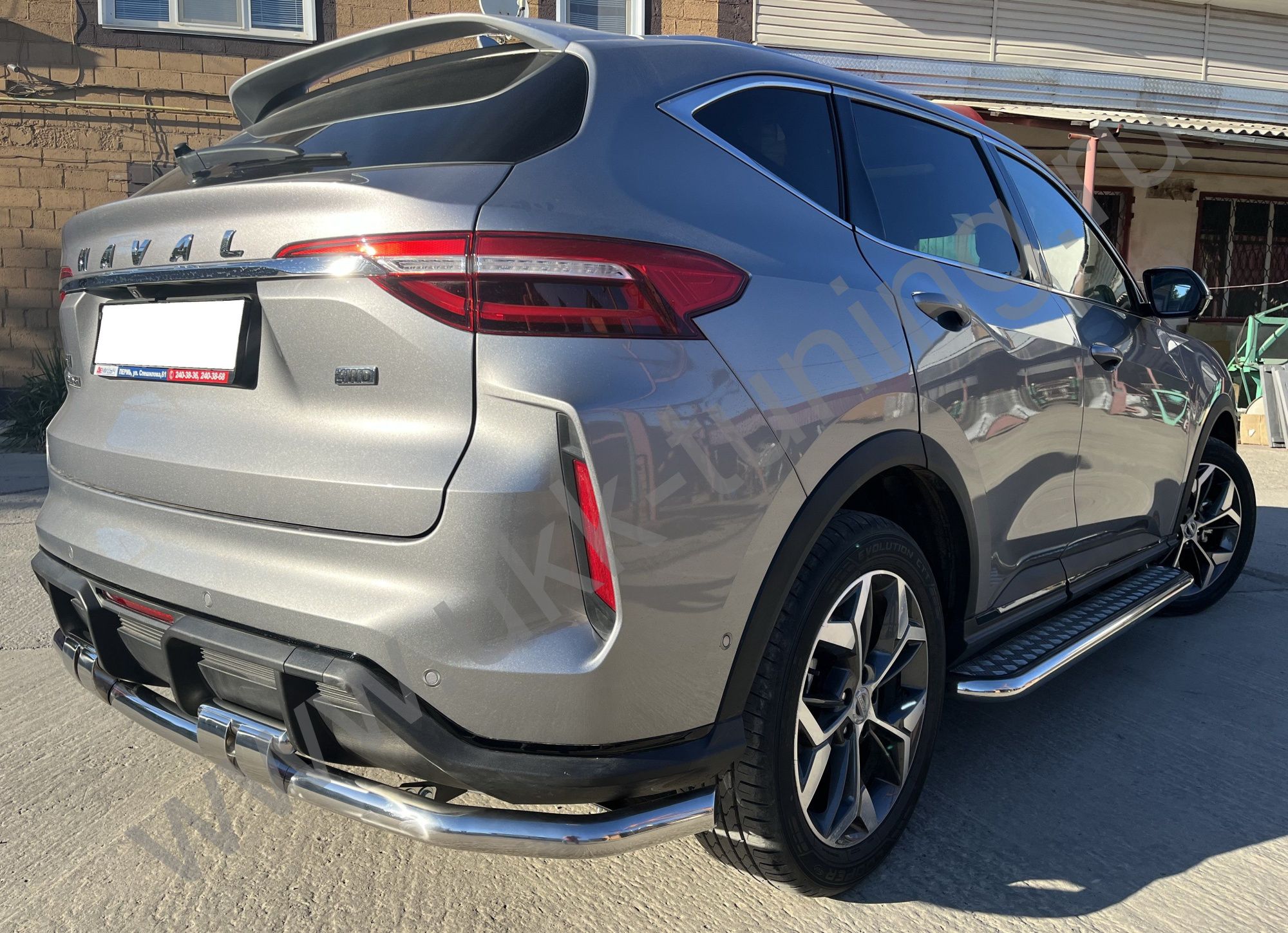 Защита заднего бампера угловая большая двойная с перемычками Haval F7 2022 Рестрайлинг Защита заднего бампера угловая большая двойная с перемычками Haval F7 2022 Рестрайлинг