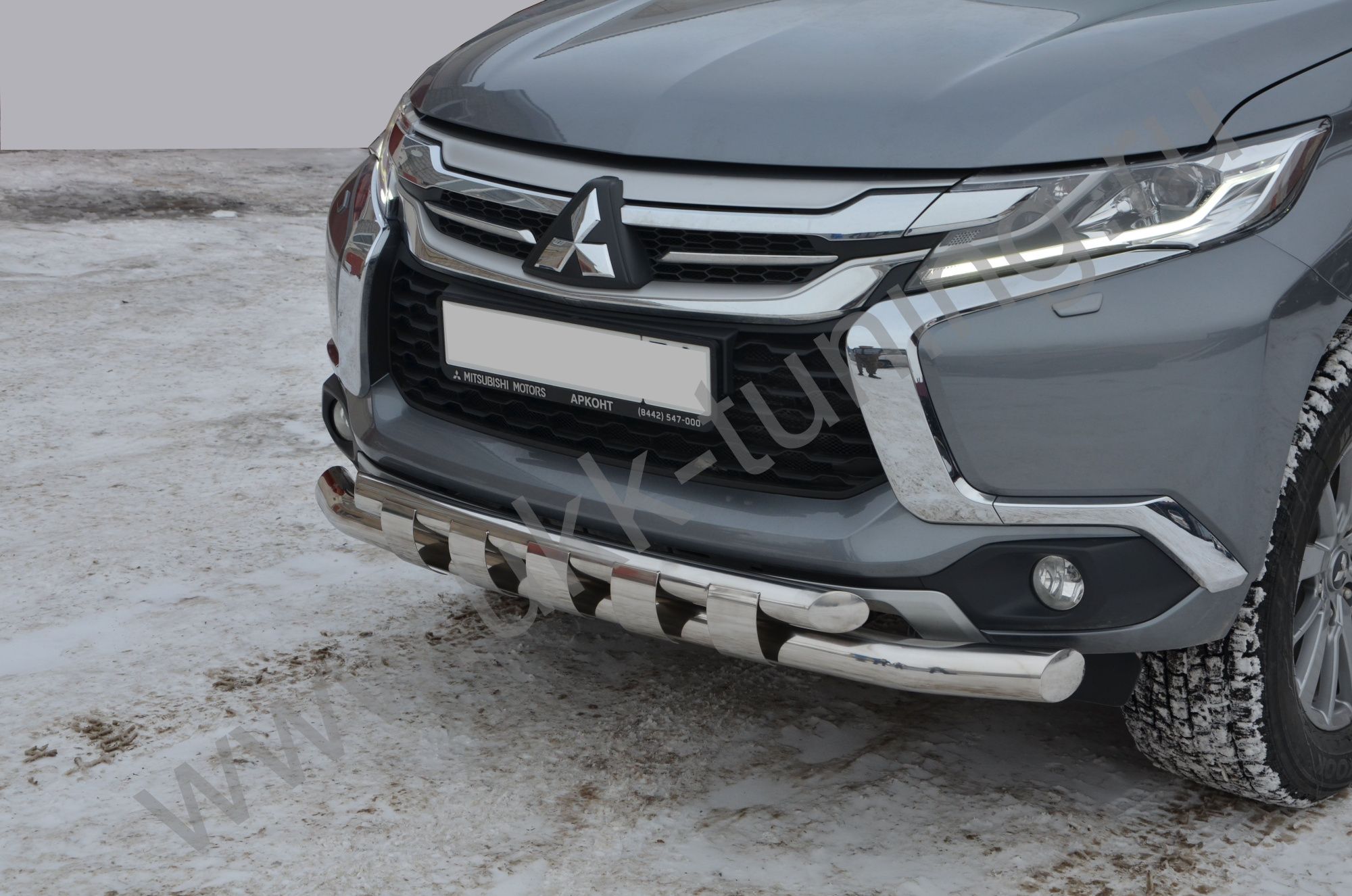 Защита переднего бампера двойная с пластинами Mitsubishi Pajero Sport с 2017 Защита переднего бампера двойная с пластинами Mitsubishi Pajero Sport с 2017