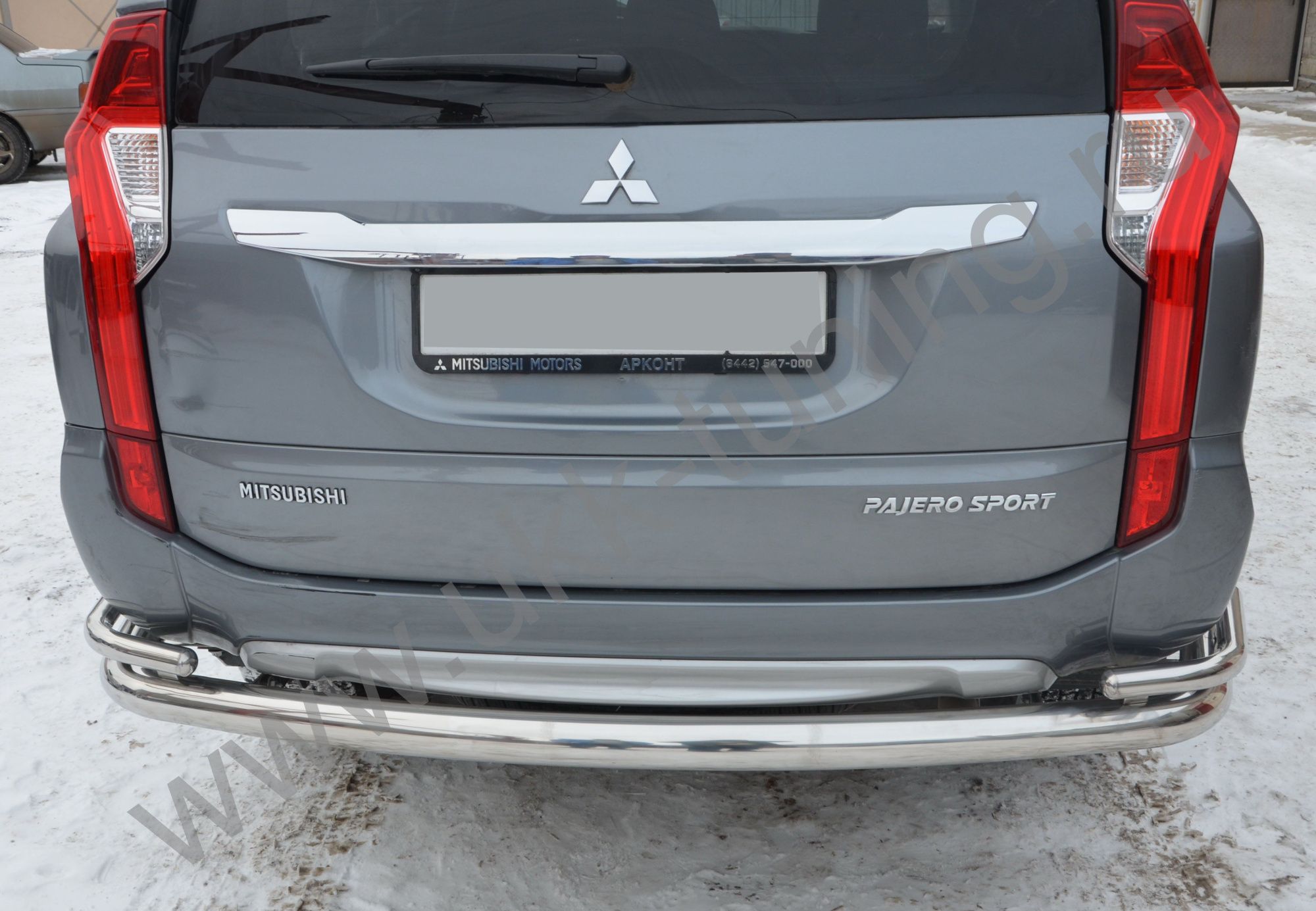 Защита заднего бампера угловая двойная большая Mitsubishi Pajero Sport с 2017 Защита заднего бампера угловая двойная большая Mitsubishi Pajero Sport с 2017