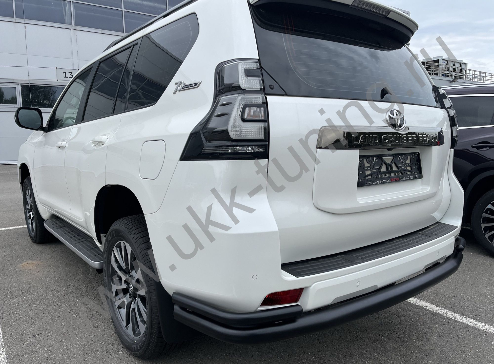 Защита заднего бампера угловая большая двойная с покрытием "раптор" Toyota Land Cruiser Prado 150 с 2017 Защита заднего бампера угловая большая двойная с покрытием "раптор" Toyota Land Cruiser Prado 150 с 2017