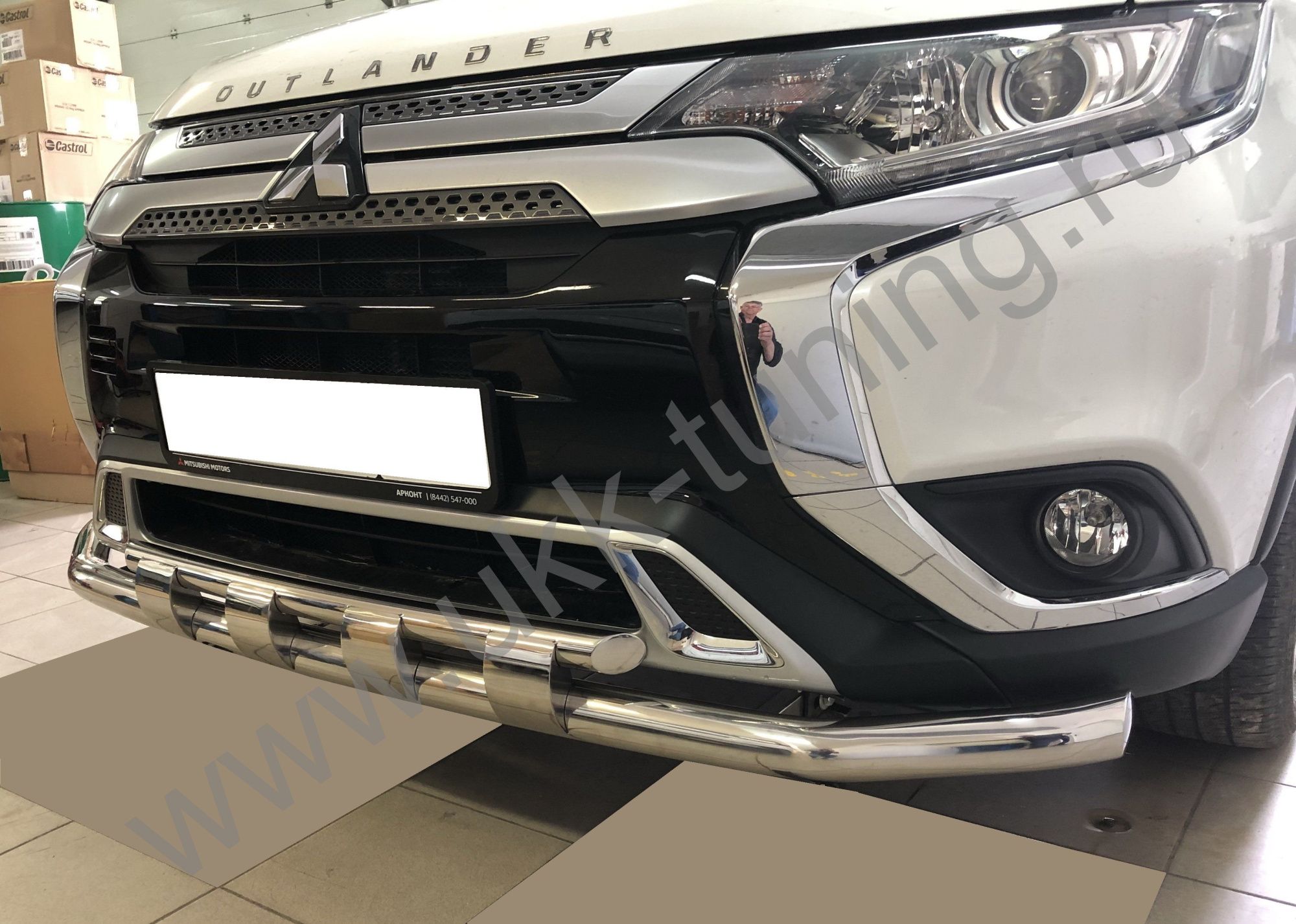 Защита переднего бампера двойная с перемычками MITSUBISHI Outlander с 2019 Защита переднего бампера двойная с перемычками MITSUBISHI Outlander с 2019