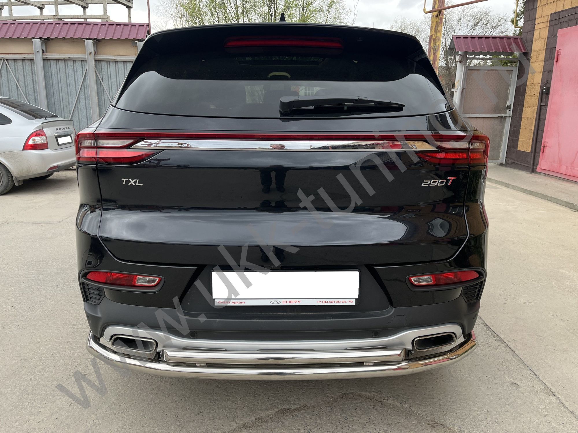 Защита заднего бампера угловая большая двойная CheryExeed TXL с 2020 Защита заднего бампера угловая большая двойная CheryExeed TXL с 2020