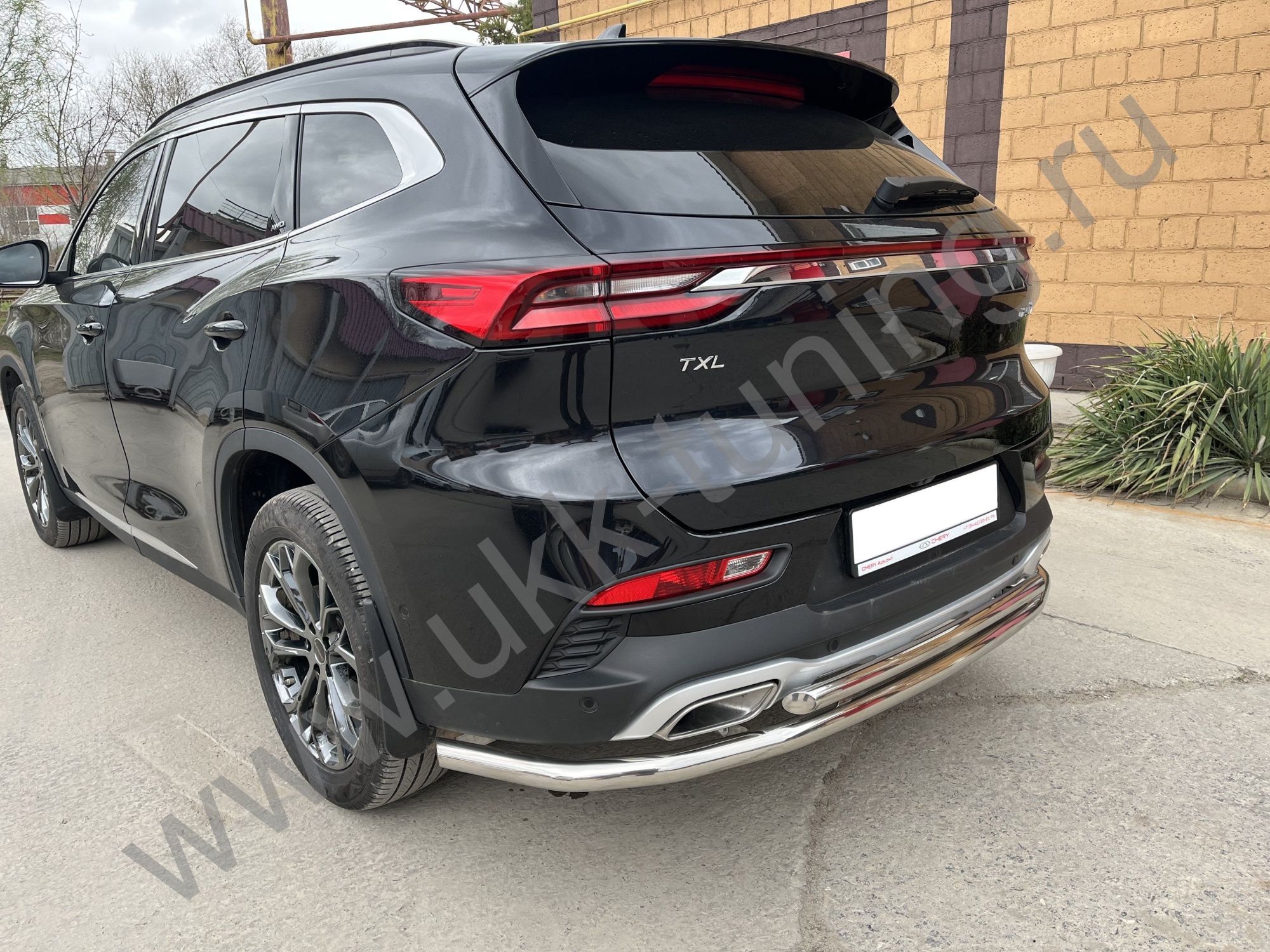 Защита заднего бампера угловая большая двойная CheryExeed TXL с 2020 Защита заднего бампера угловая большая двойная CheryExeed TXL с 2020