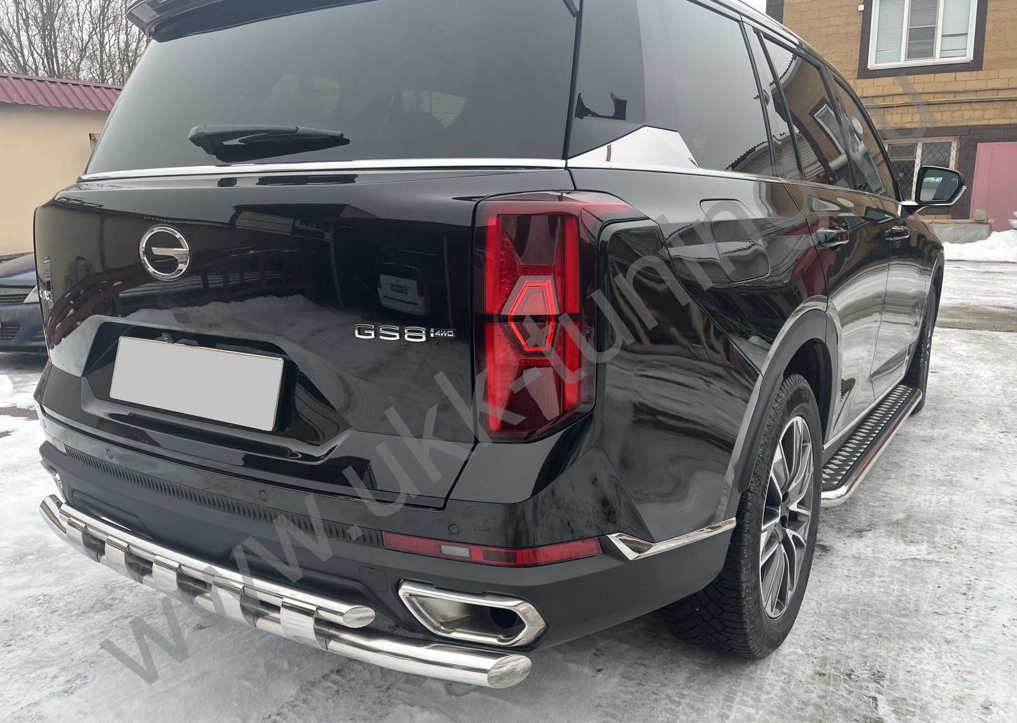 Защита заднего бампера двойная с перемычками GAC GS8 с 2023