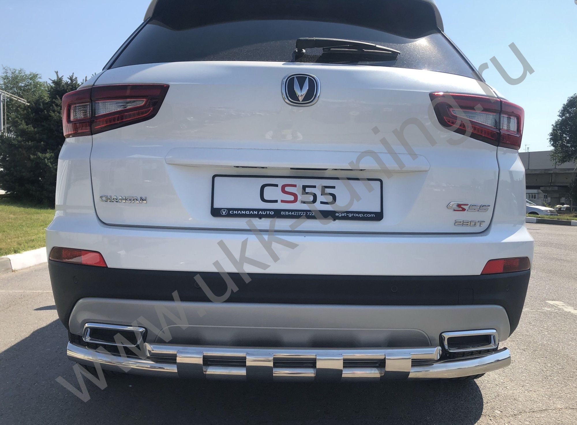 Защита заднего бампера двойная с перемычками Changan CS55 Защита заднего бампера двойная с перемычками Changan CS55