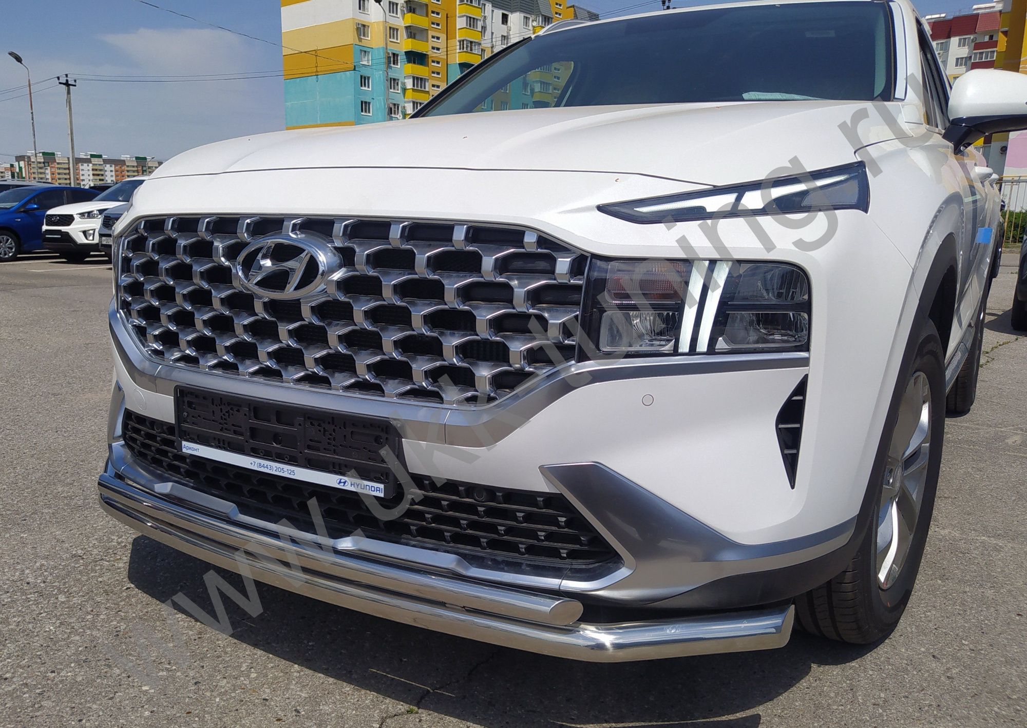 Защита переднего бампера двойная Hyundai Santa Fe с 2021 Защита переднего бампера двойная Hyundai Santa Fe с 2021