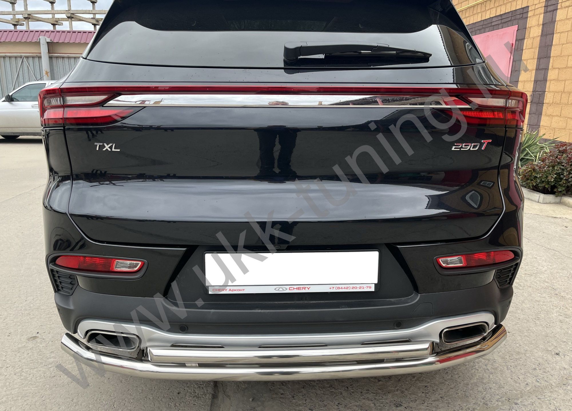 Защита заднего бампера CheryExeed TXL с 2020 двойная