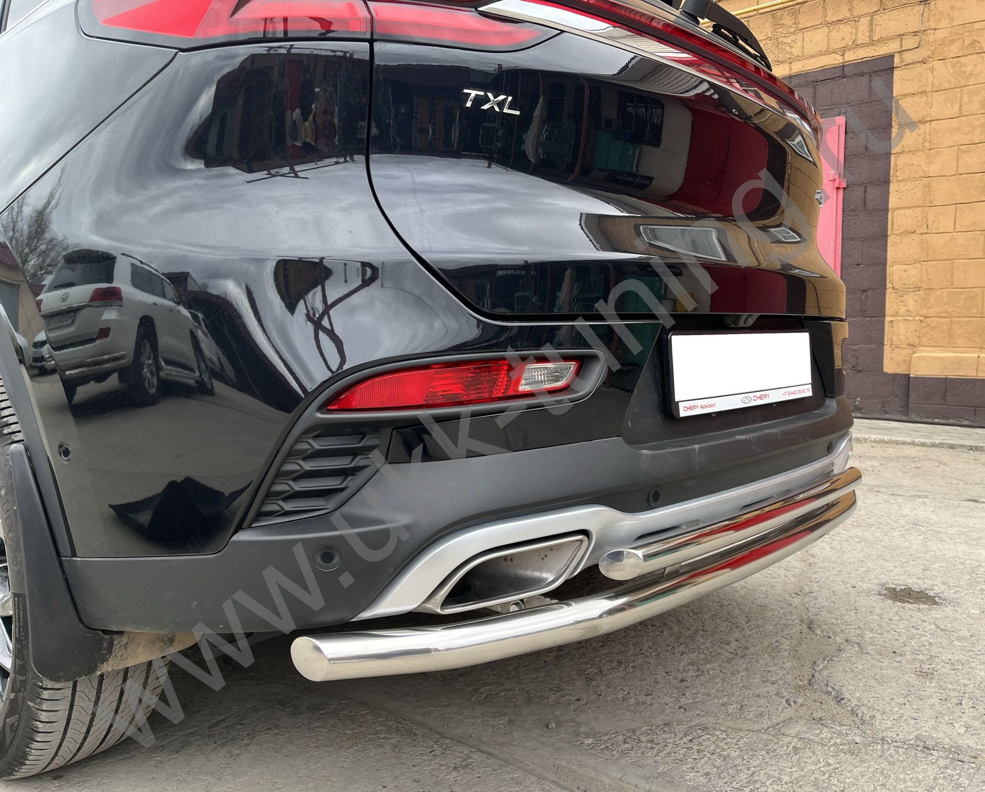 Защита заднего бампера CheryExeed TXL с 2020 двойная