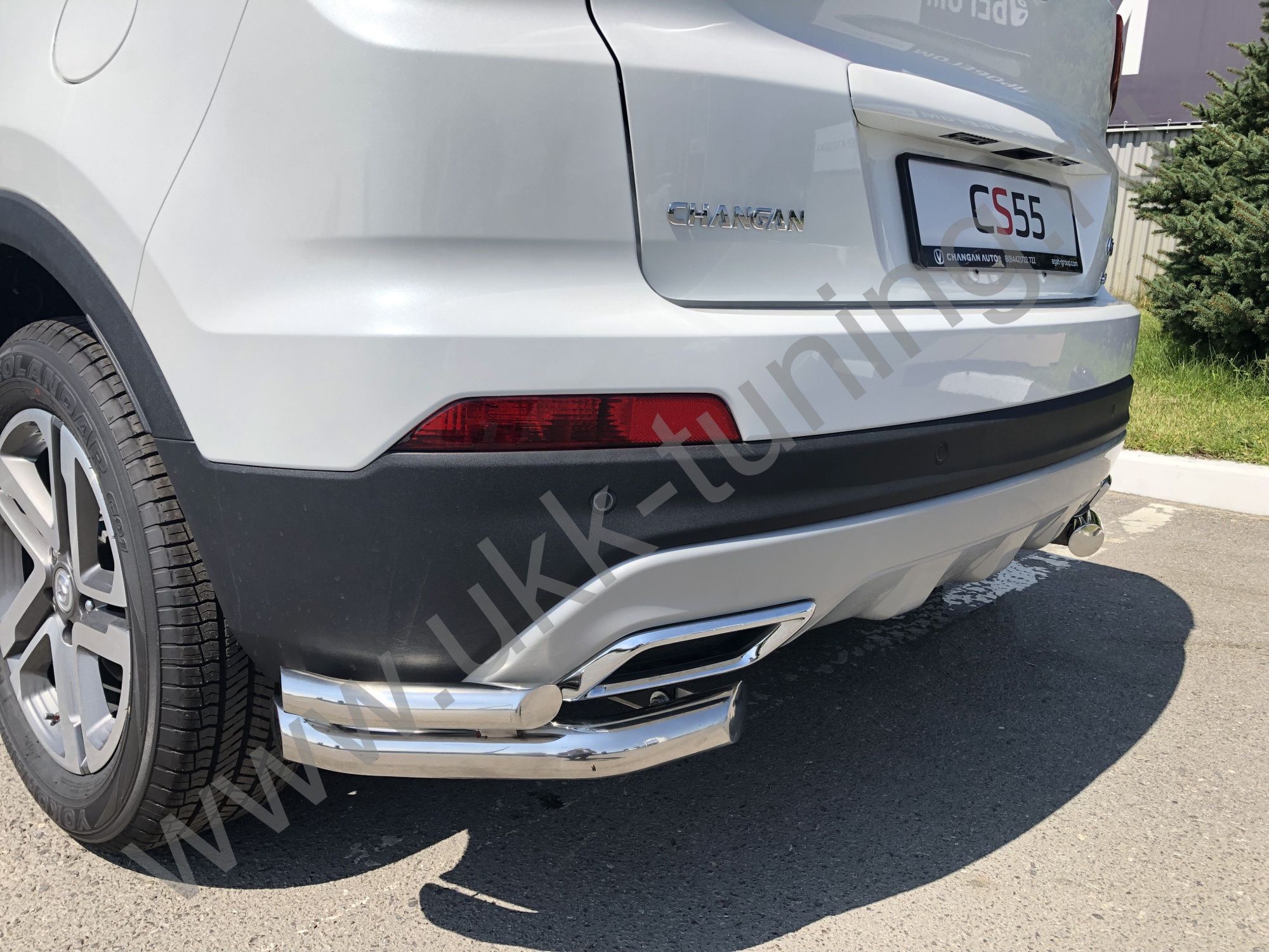 Защита заднего бампера Changan CS55 угловая двойная