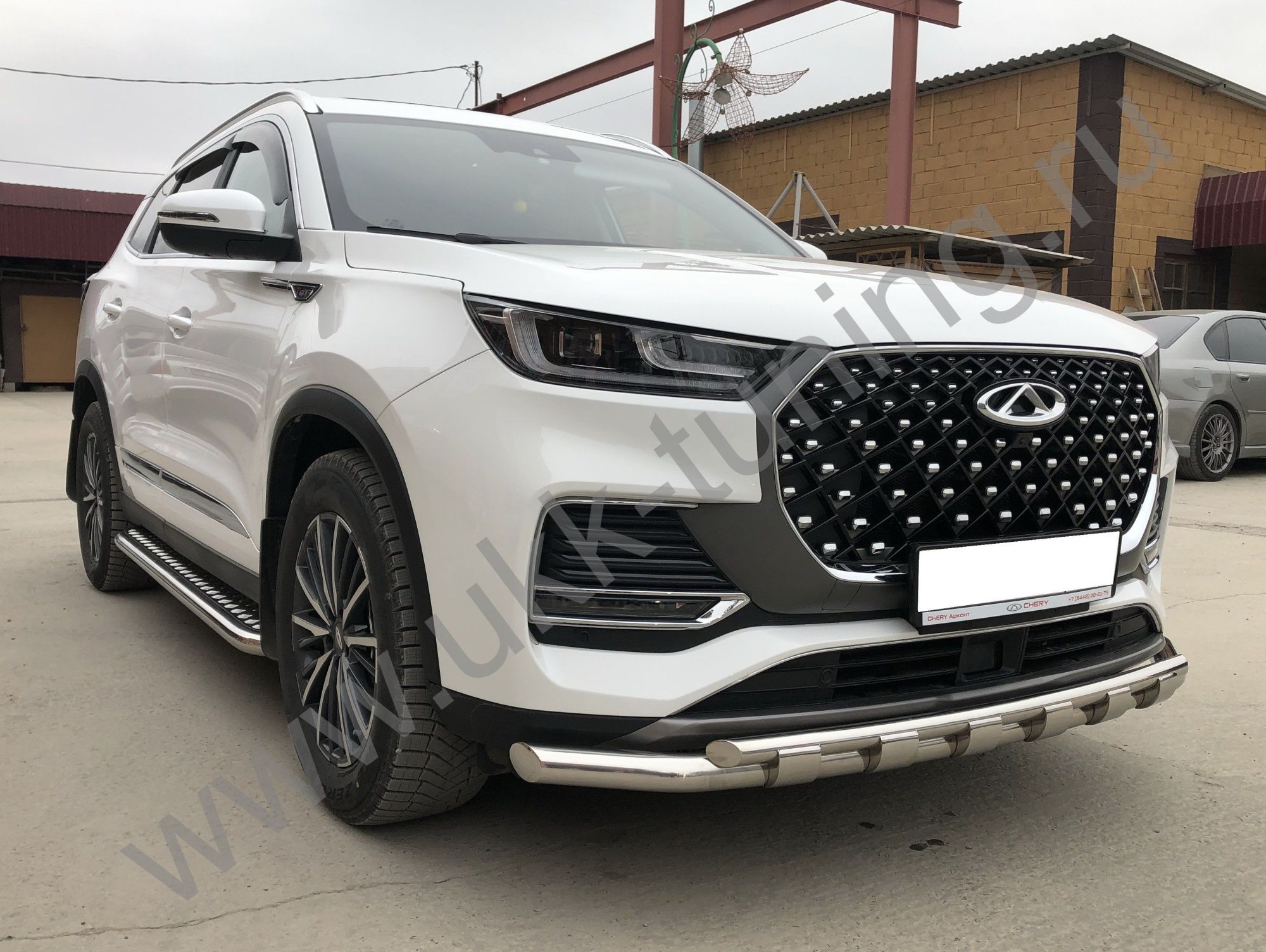 Защита переднего бампера двойная с перемычками Chery Tiggo 8 Pro Max 2022