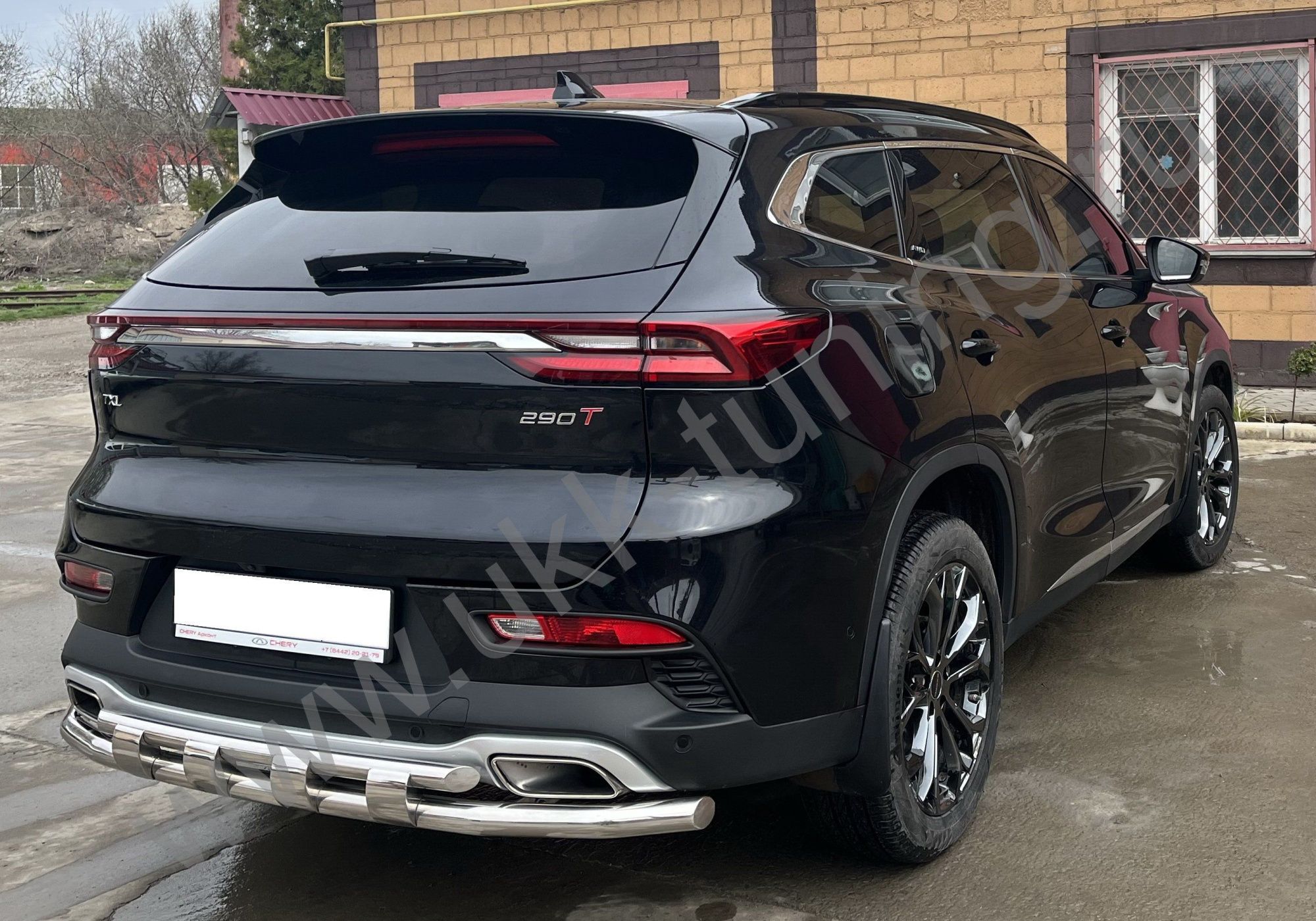 Защита заднего бампера CheryExeed TXL с 2020 двойная с перемычками 