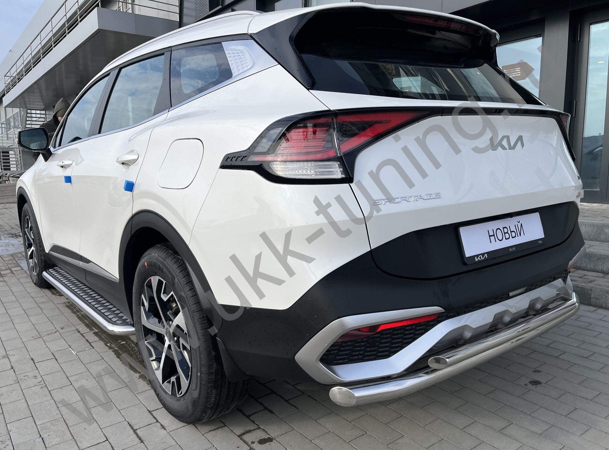 Защита заднего бампера двойная KIA Sportage 2022 комплектация GT-Line (кроме комплектации Style и X-Line) Защита заднего бампера двойная KIA Sportage 2022 комплектация GT-Line (кроме комплектации Style и X-Line)