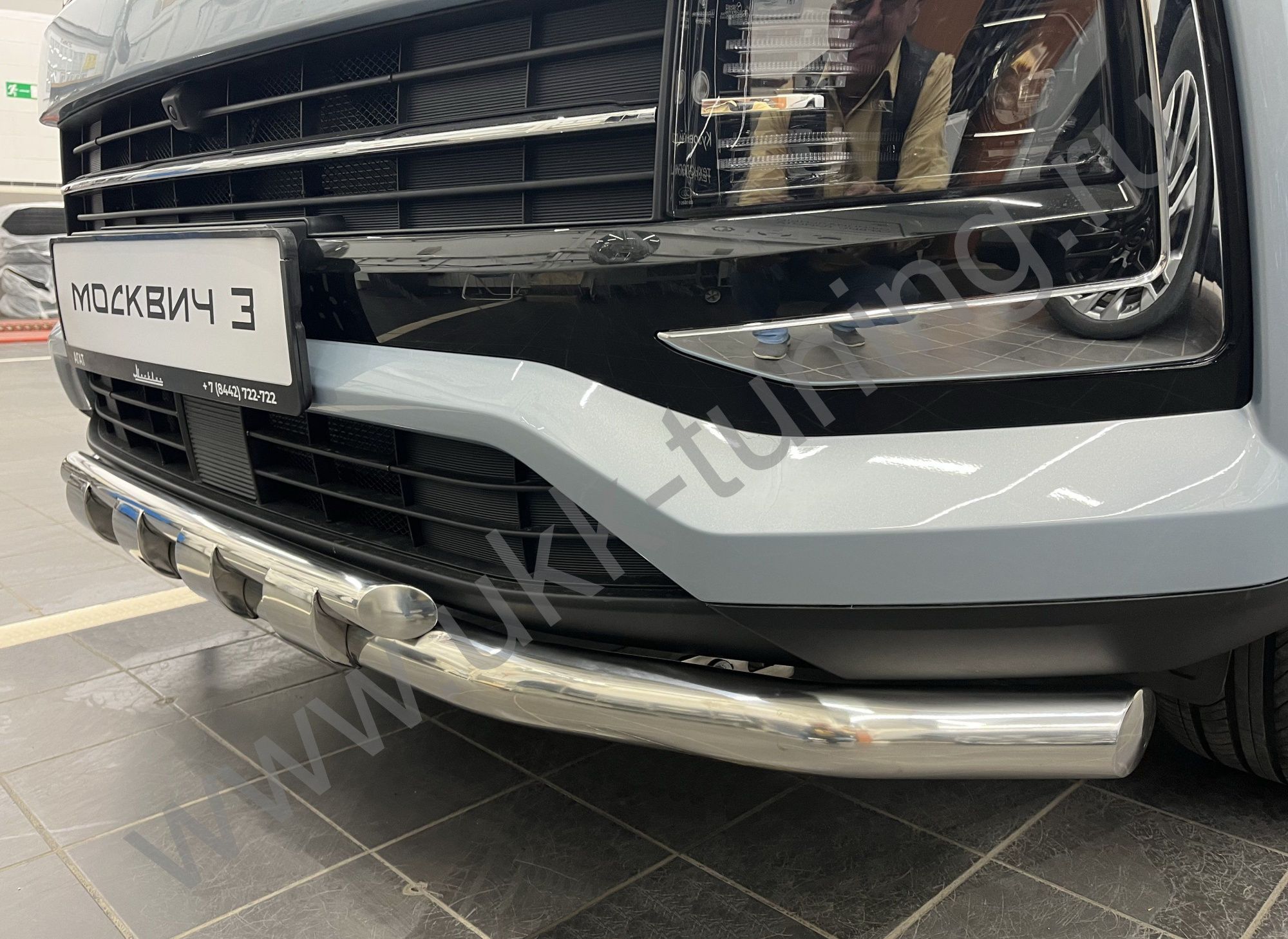 Защита переднего бампера двойная с перемычками Москвич 3 с 2022