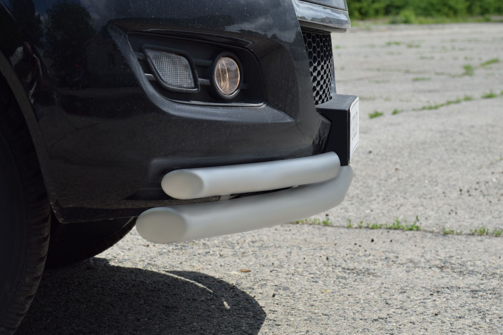 Защита переднего бампера Haval H5 с 2020 двойная с углами (серебро)