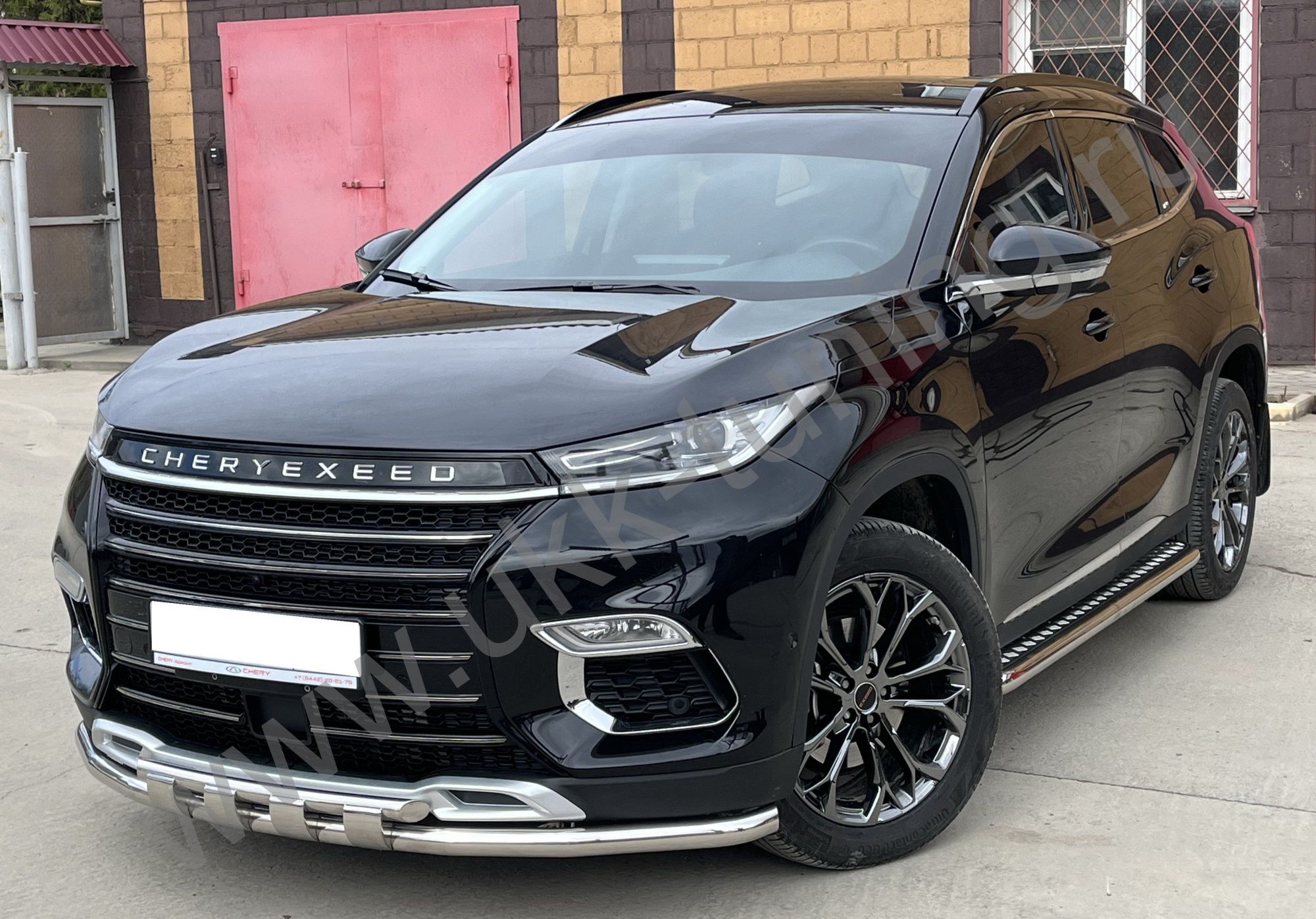 Защита переднего бампера двойная с перемычками CheryExeed TXL с 2020