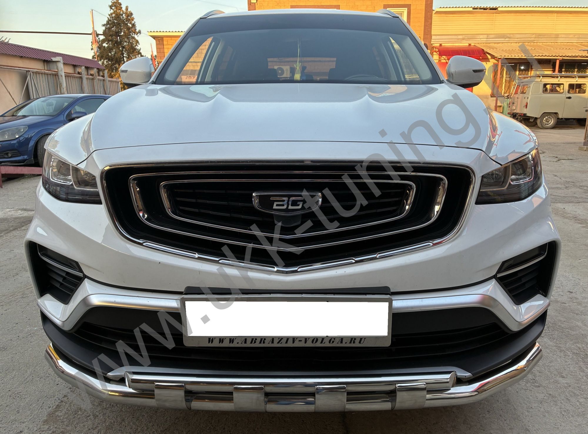 Защита переднего бампера двойная с перемычками Geely Atlas Pro с 2021