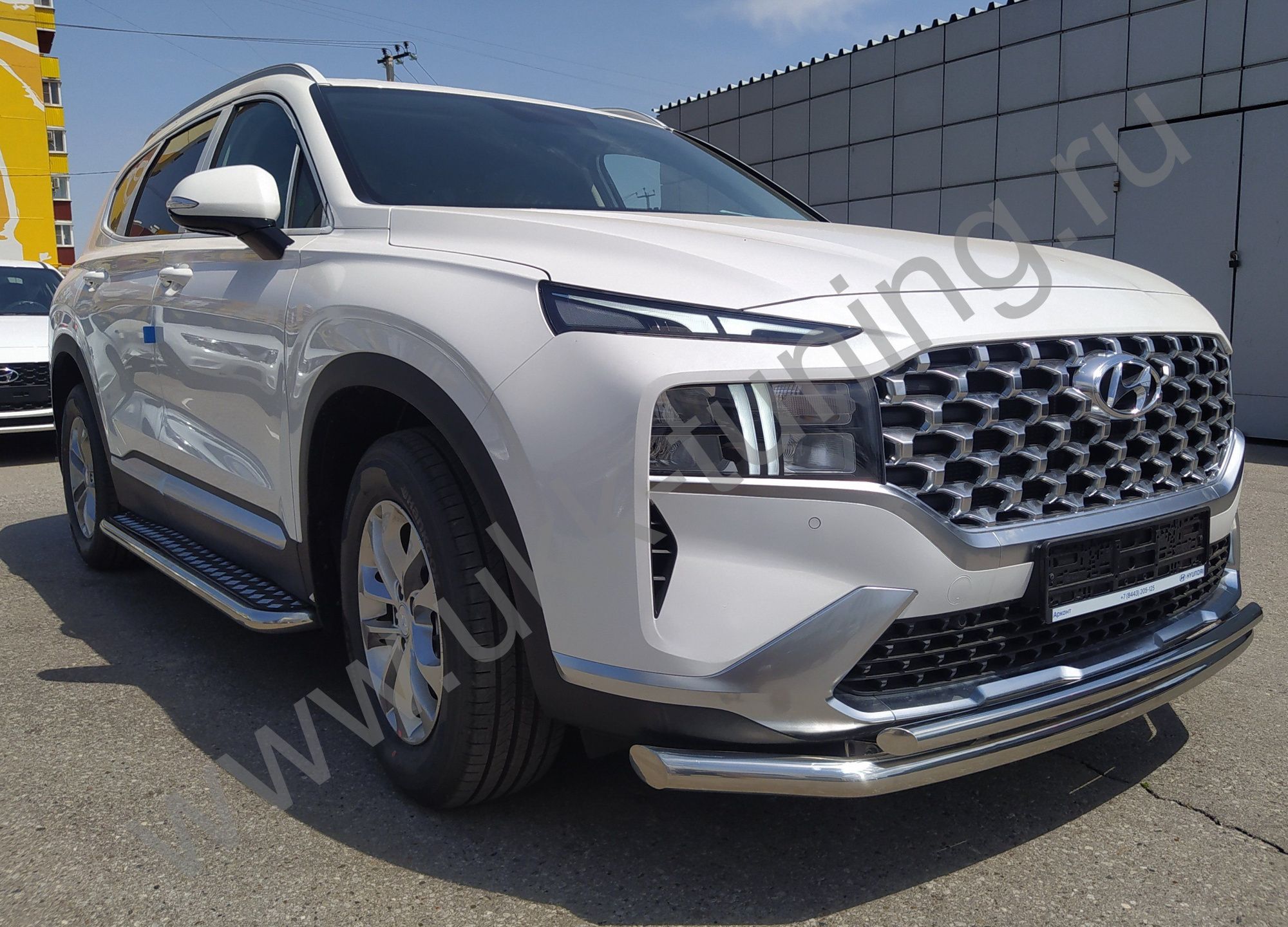 Защита переднего бампера двойная Hyundai Santa Fe с 2021 Защита переднего бампера двойная Hyundai Santa Fe с 2021