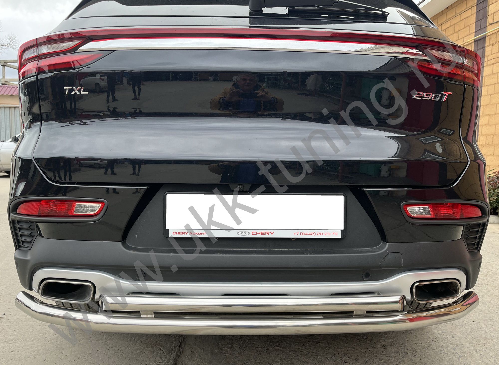Защита заднего бампера CheryExeed TXL с 2020 двойная