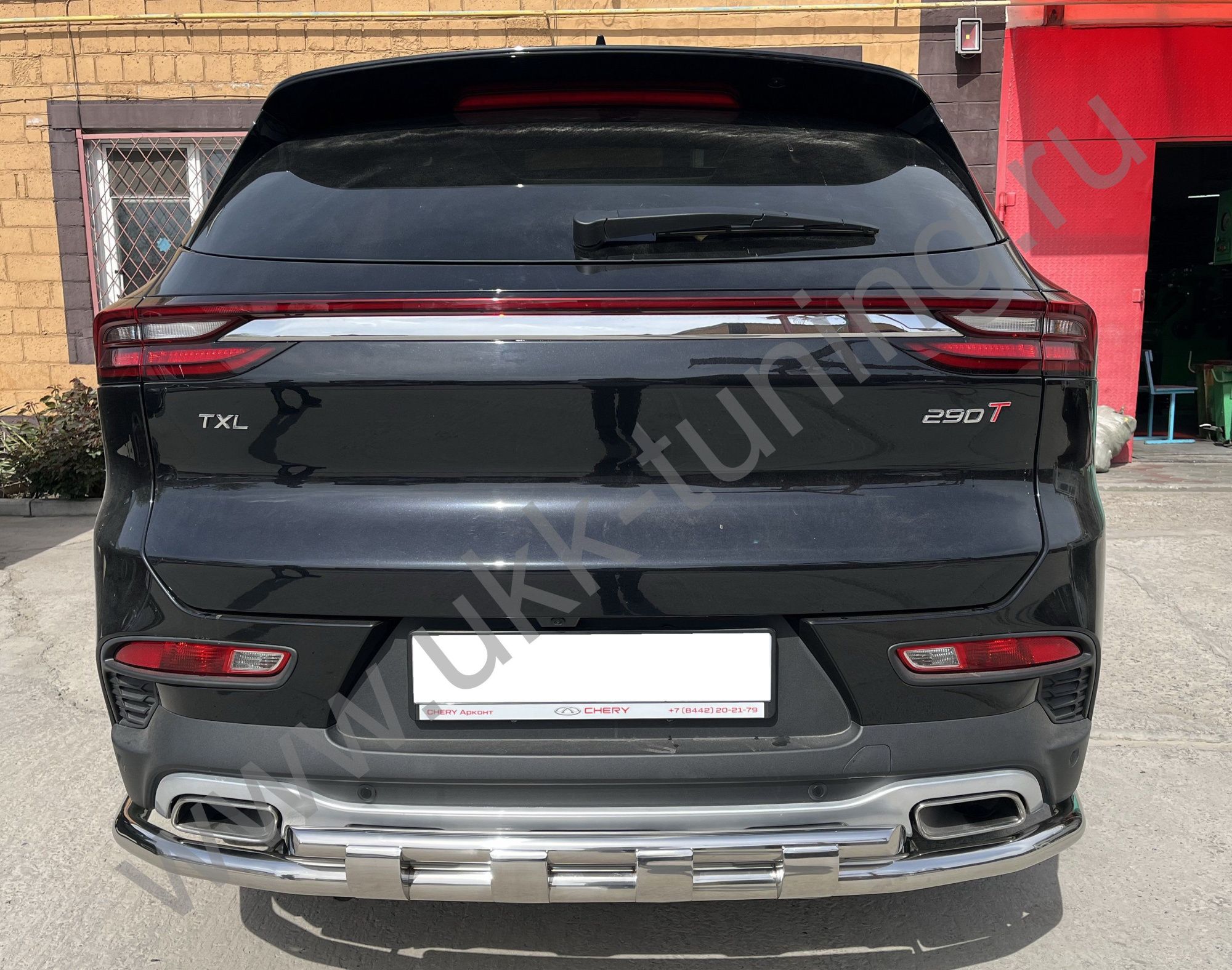 Защита заднего бампера CheryExeed TXL с 2020 угловая большая двойная с перемычками  Защита заднего бампера CheryExeed TXL с 2020 угловая большая двойная с перемычками