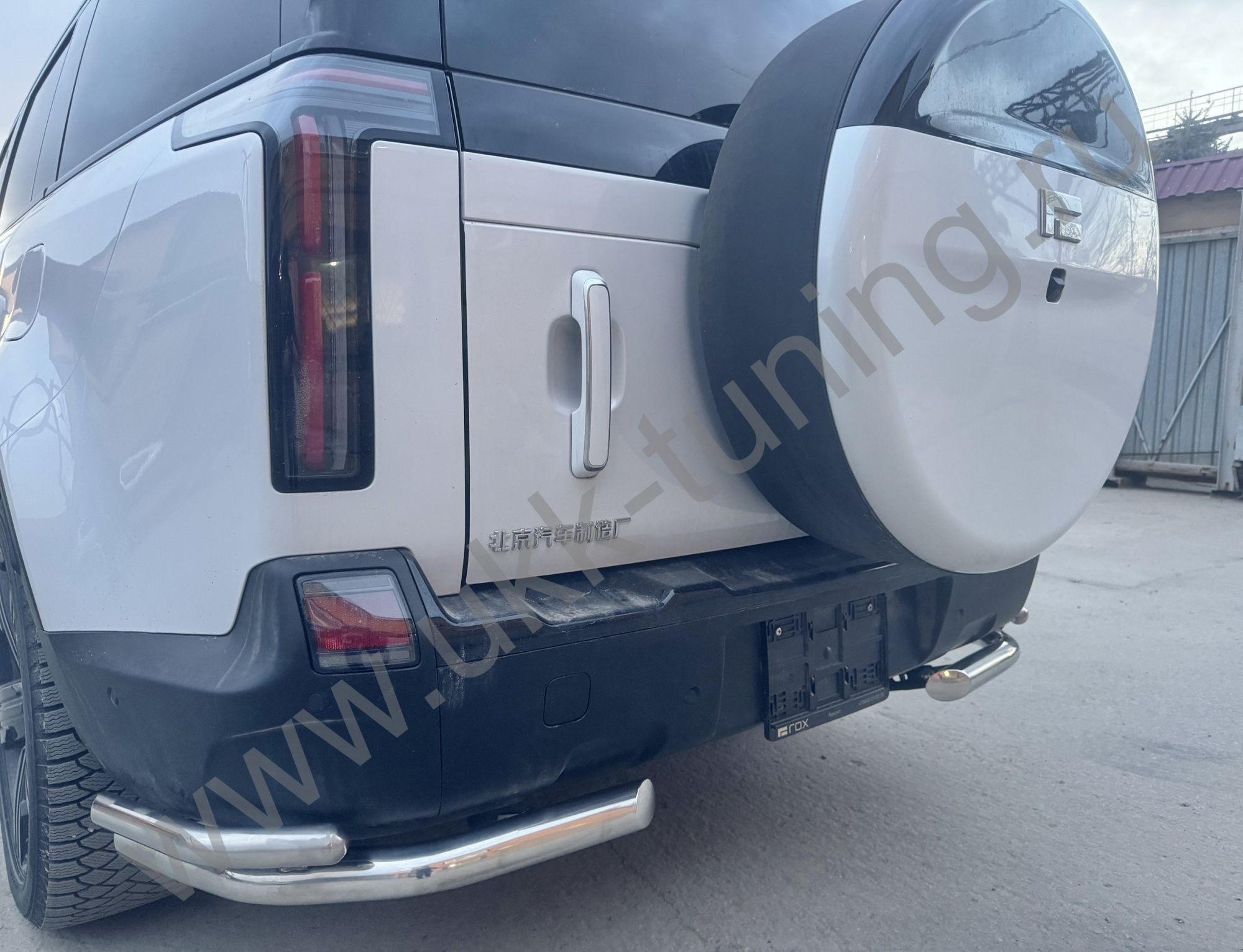 Защита заднего бампера угловая двойная ROX 01