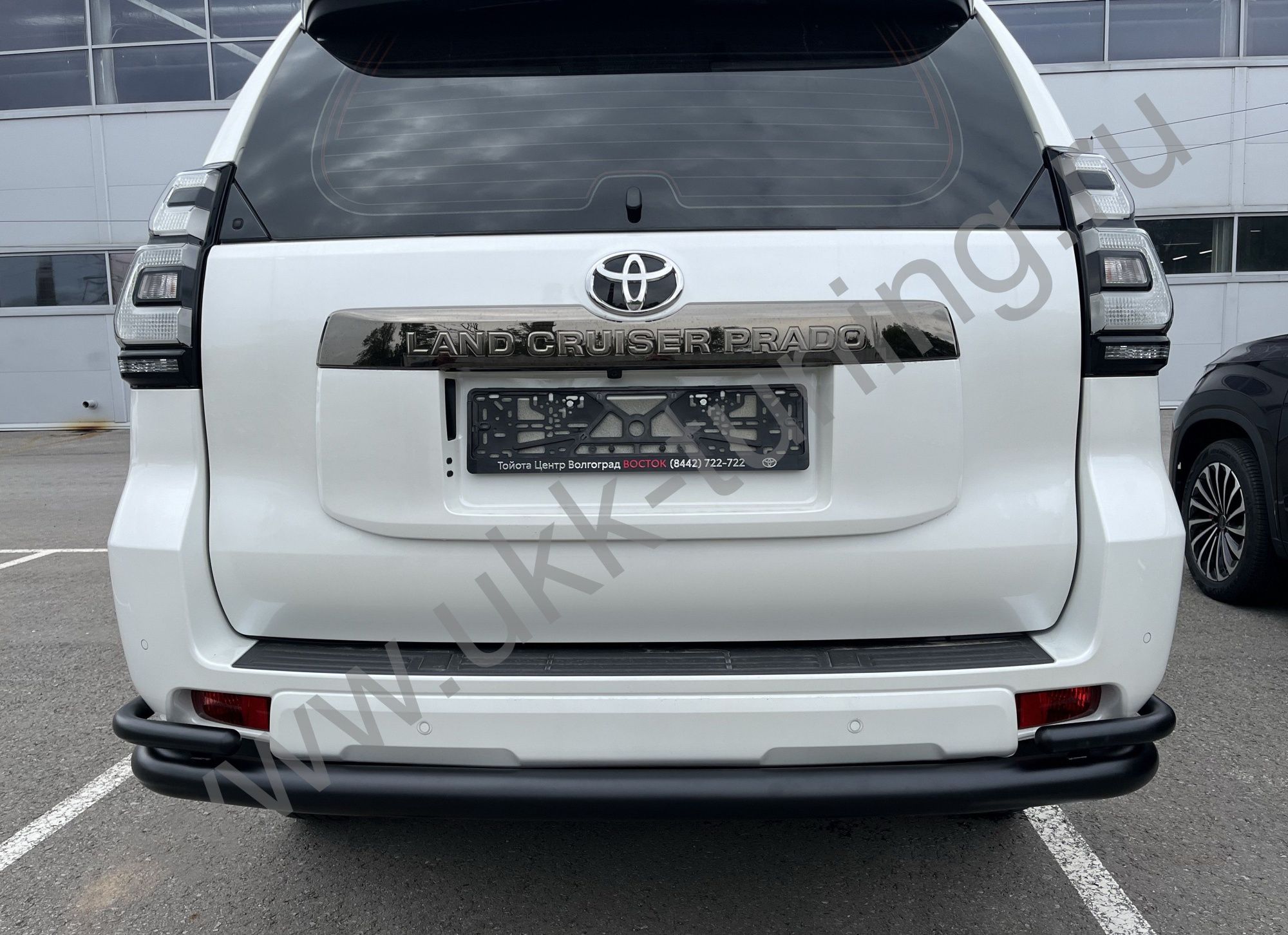 Защита заднего бампера угловая большая двойная с покрытием "раптор" Toyota Land Cruiser Prado 150 с 2010 Защита заднего бампера угловая большая двойная с покрытием "раптор" Toyota Land Cruiser Prado 150 с 2010
