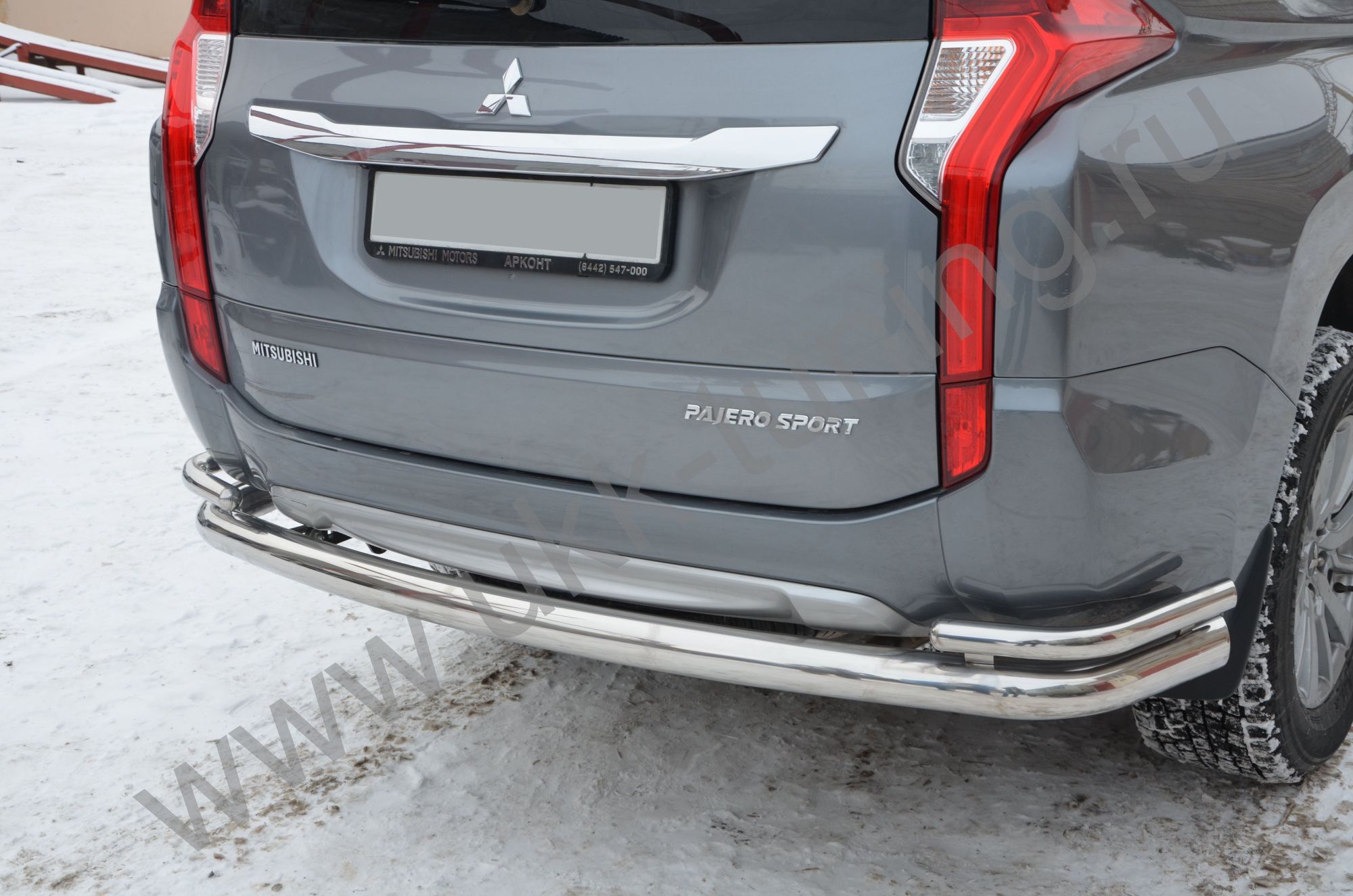 Защита заднего бампера угловая двойная большая Mitsubishi Pajero Sport с 2017 Защита заднего бампера угловая двойная большая Mitsubishi Pajero Sport с 2017