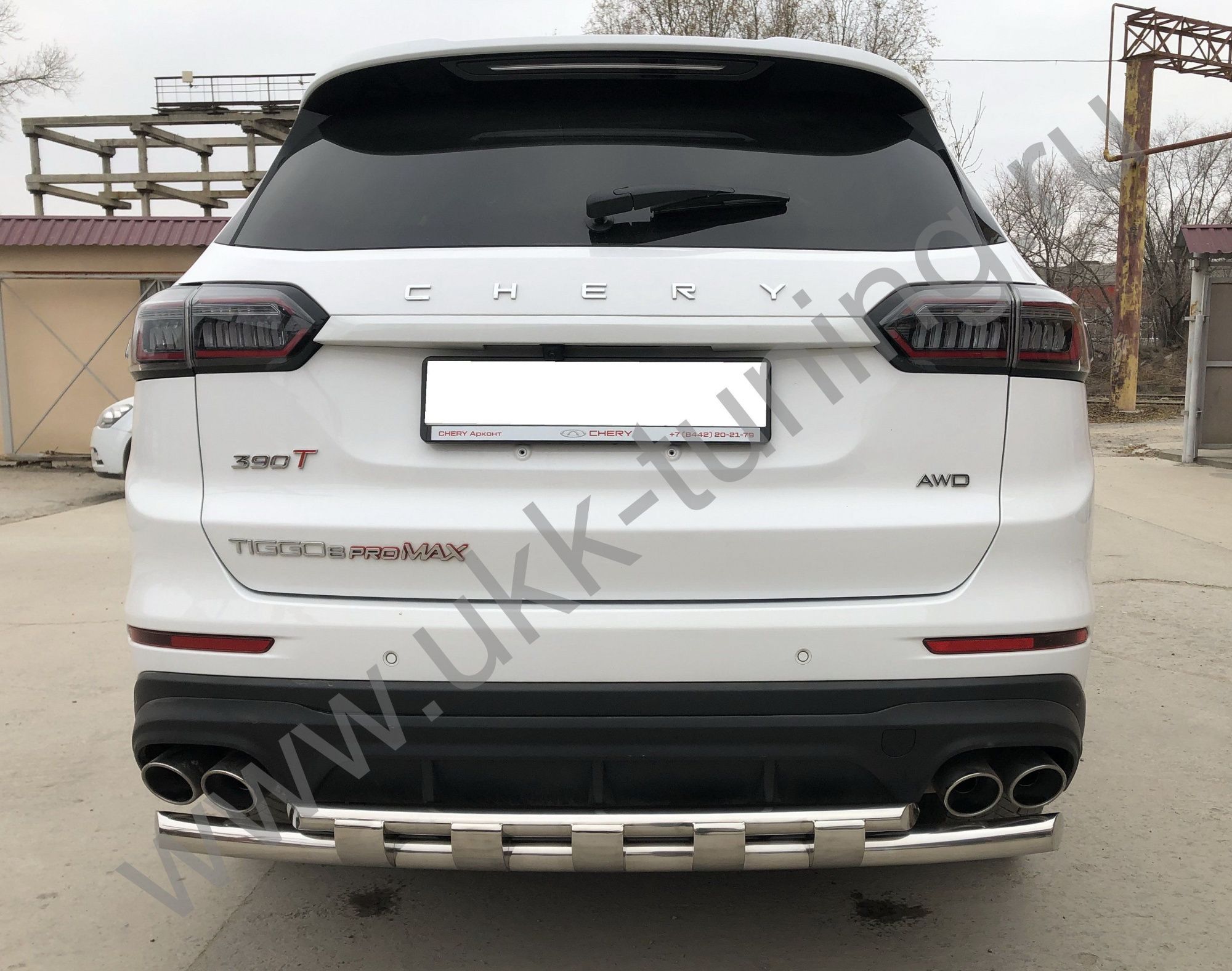 Защита заднего бампера двойная с перемычками Chery Tiggo 8 Pro Max 2022