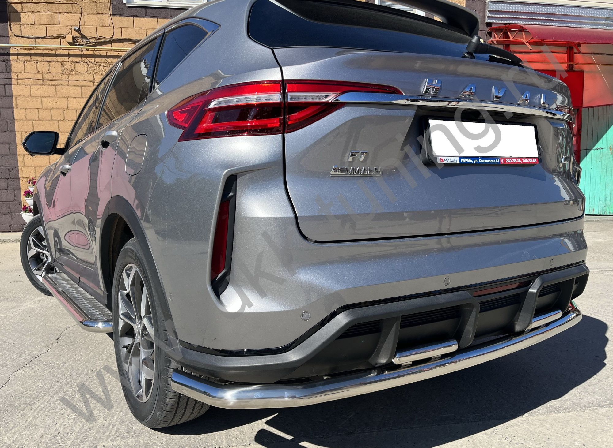 Защита заднего бампера угловая большая двойная Haval F7 2022 Рестрайлинг Защита заднего бампера угловая большая двойная Haval F7 2022 Рестрайлинг