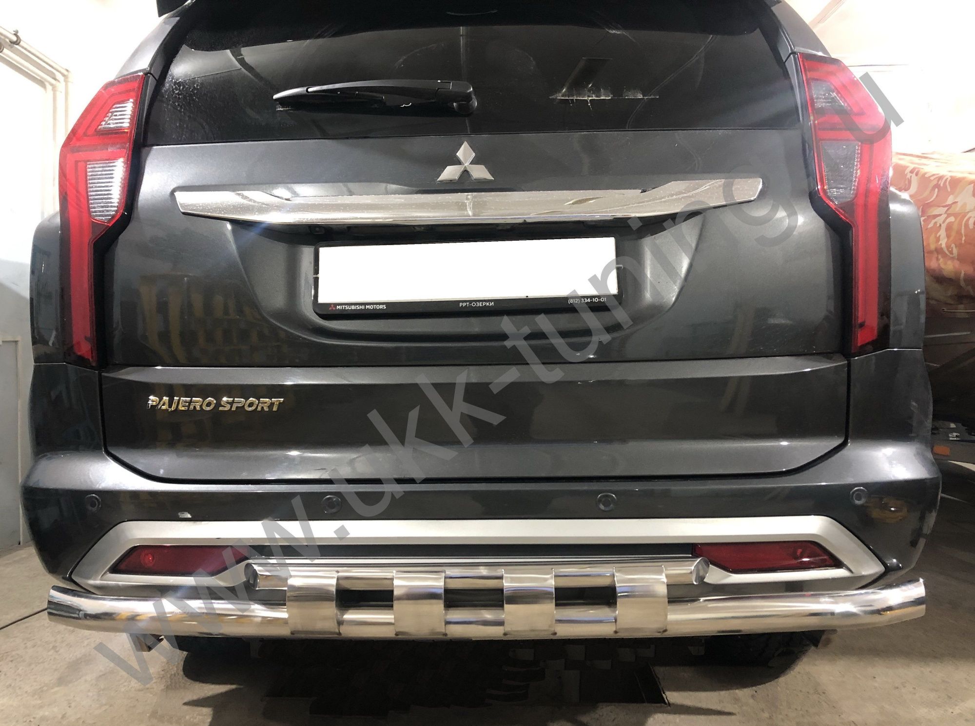 Защита заднего бампера двойная с перемычками Mitsubishi Pajero Sport с 2021 Защита заднего бампера двойная с перемычками Mitsubishi Pajero Sport с 2021