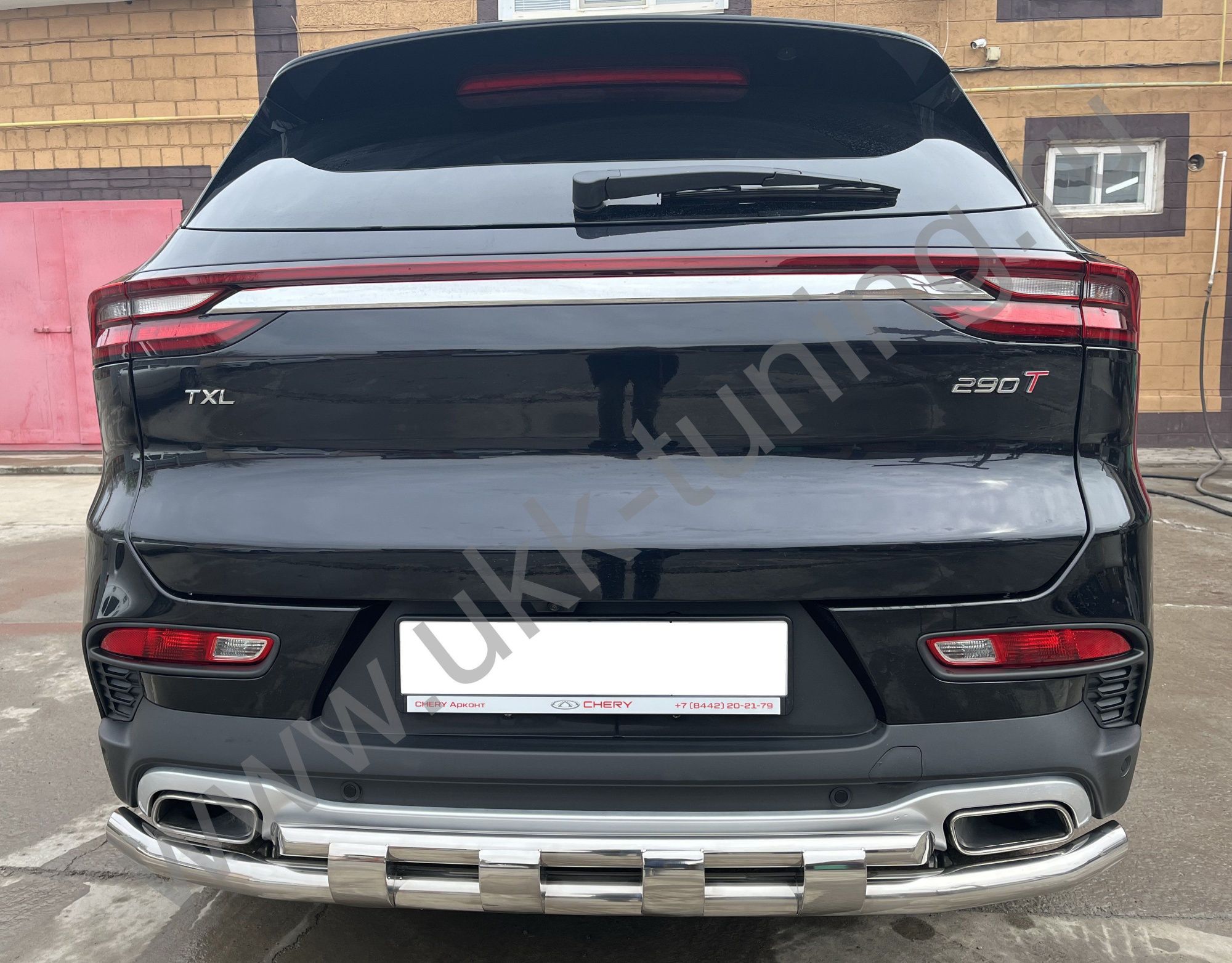 Защита заднего бампера CheryExeed TXL с 2020 двойная с перемычками 