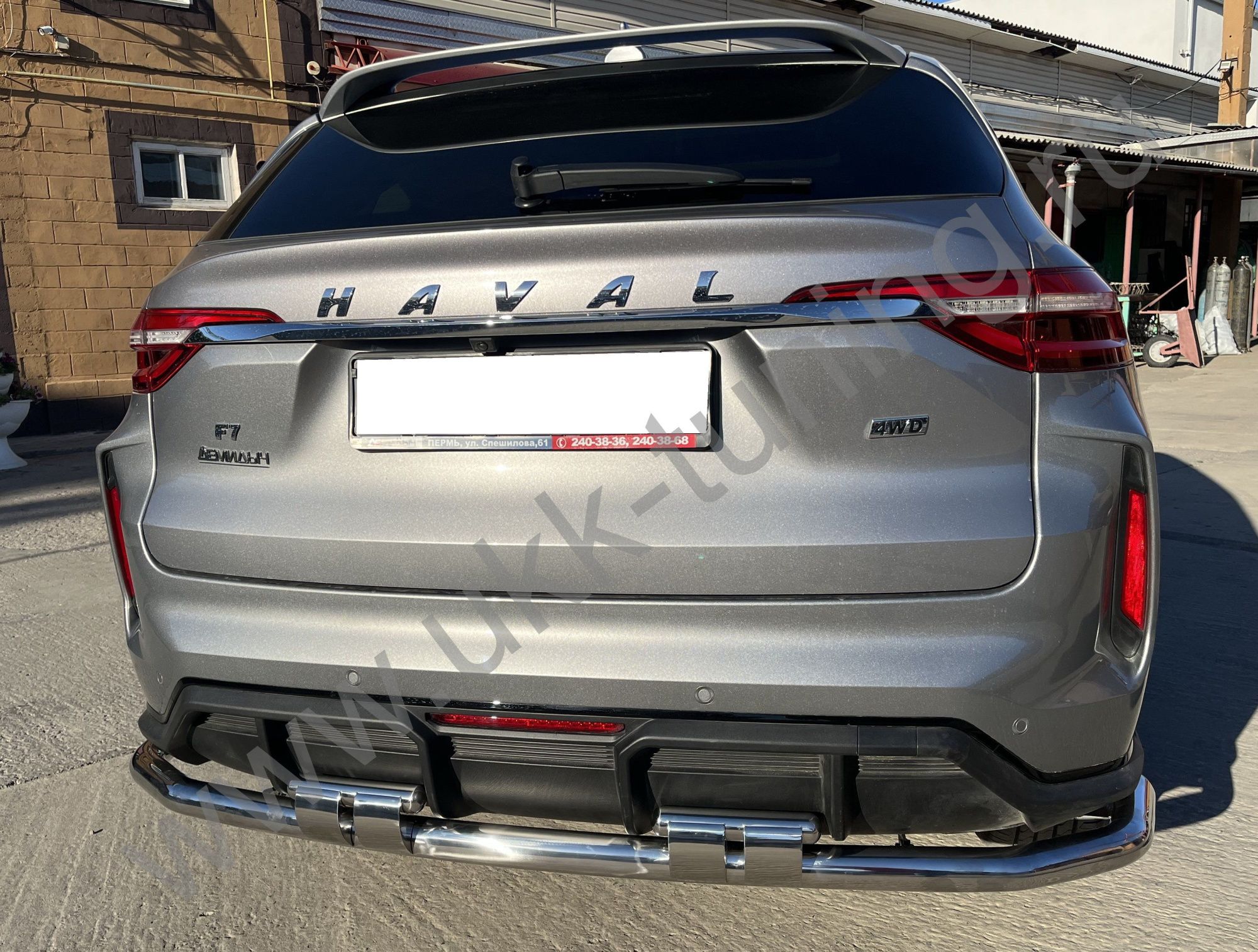 Защита заднего бампера угловая большая двойная с перемычками Haval F7 2022 Рестрайлинг Защита заднего бампера угловая большая двойная с перемычками Haval F7 2022 Рестрайлинг