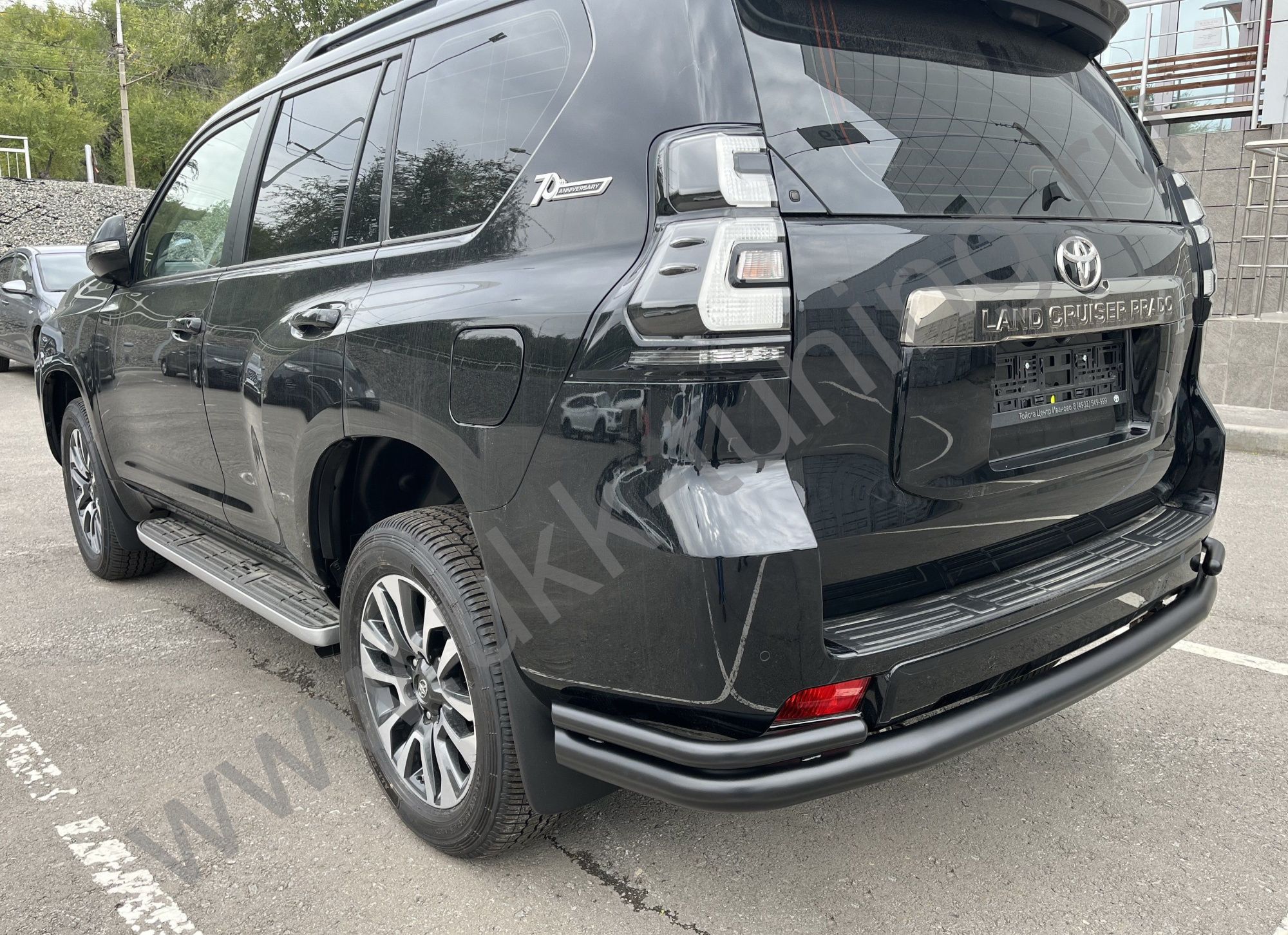 Защита заднего бампера угловая большая двойная с покрытием "раптор" Toyota Land Cruiser Prado 150 с 2017 Защита заднего бампера угловая большая двойная с покрытием "раптор" Toyota Land Cruiser Prado 150 с 2017