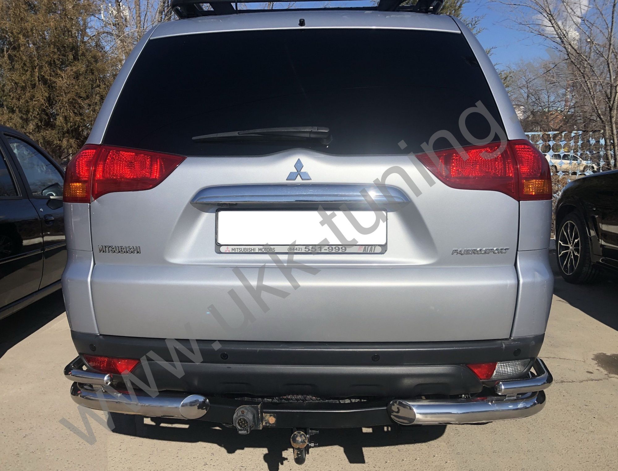 Защита заднего бампера угловая двойная Mitsubishi Pajero Sport с 2008 Защита заднего бампера угловая двойная Mitsubishi Pajero Sport с 2008