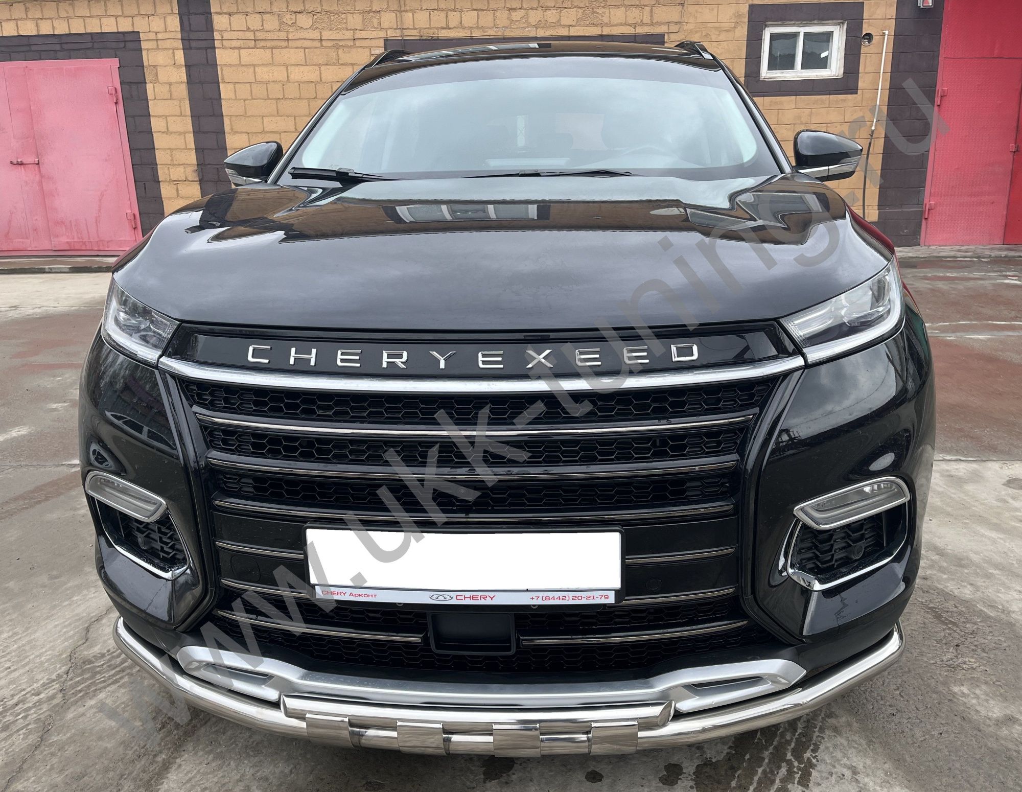 Защита переднего бампера двойная с перемычками CheryExeed TXL с 2020
