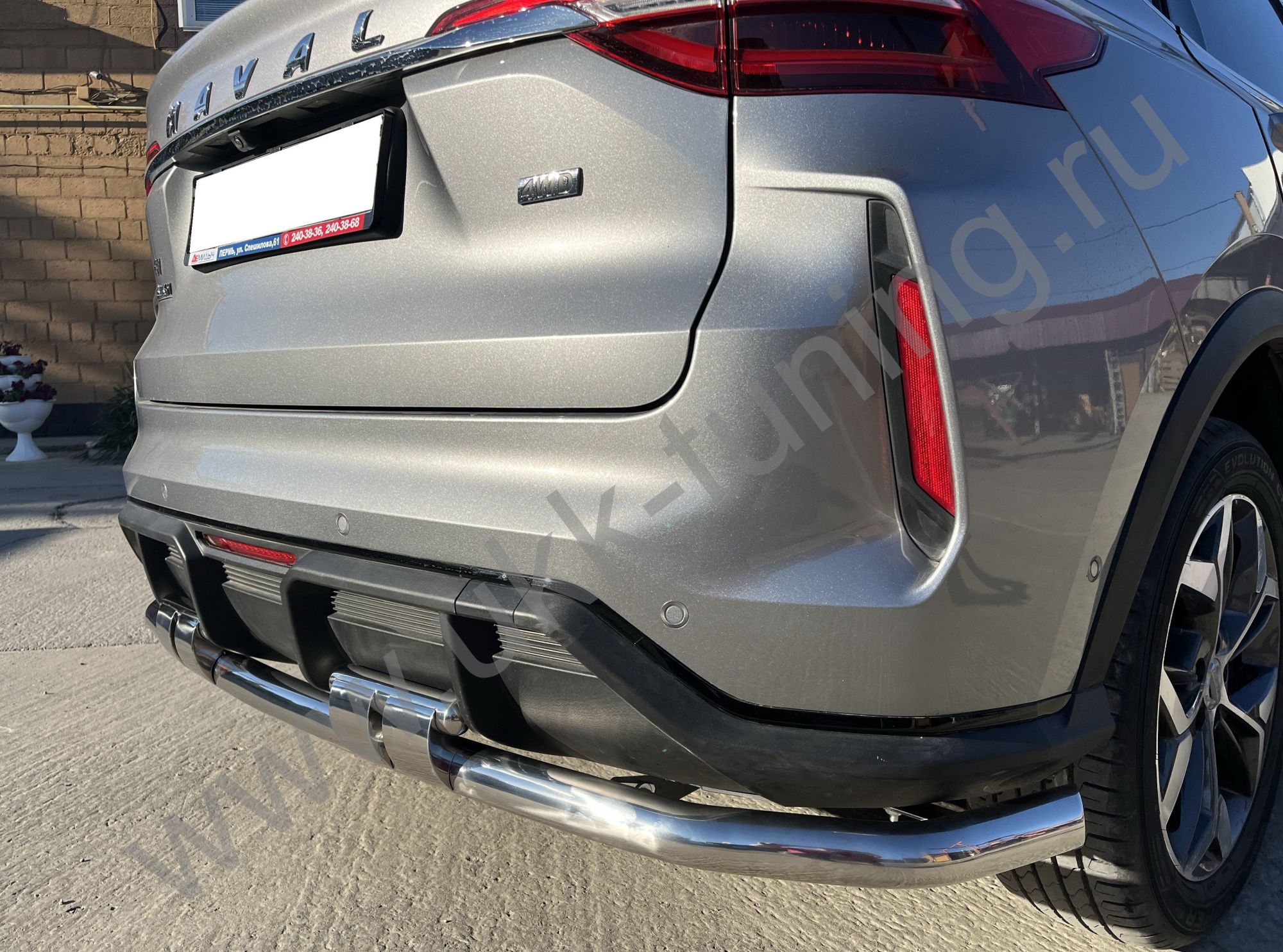 Защита заднего бампера угловая большая двойная с перемычками Haval F7 2022 Рестрайлинг Защита заднего бампера угловая большая двойная с перемычками Haval F7 2022 Рестрайлинг