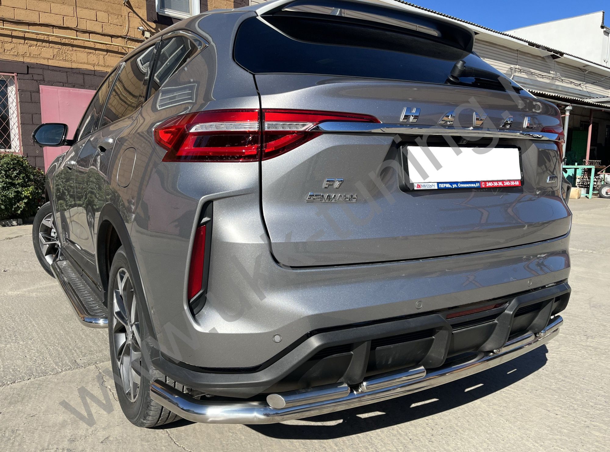 Защита заднего бампера угловая большая двойная Haval F7 2022 Рестрайлинг Защита заднего бампера угловая большая двойная Haval F7 2022 Рестрайлинг