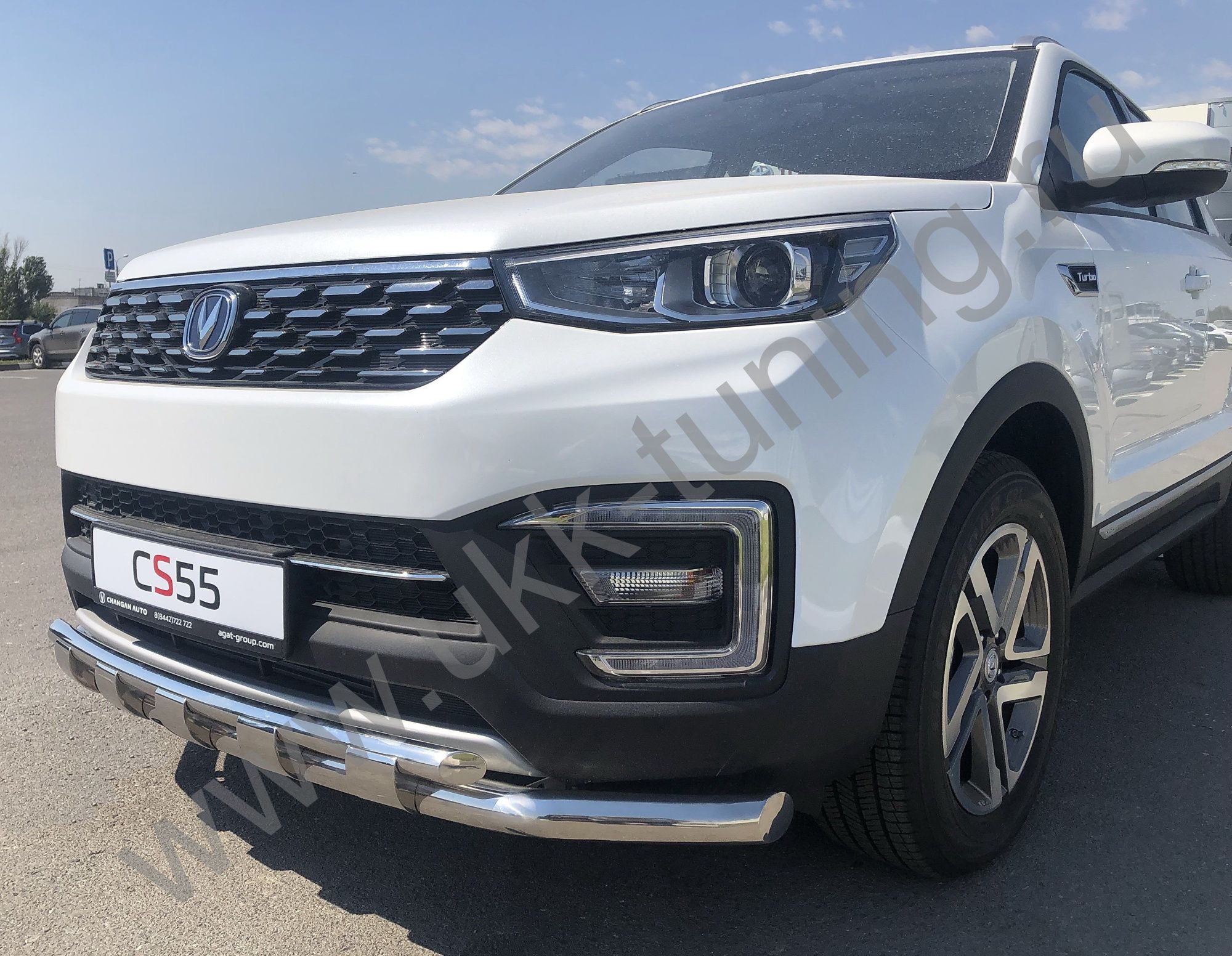 Защита переднего бампера Changan CS55 двойная с перемычками