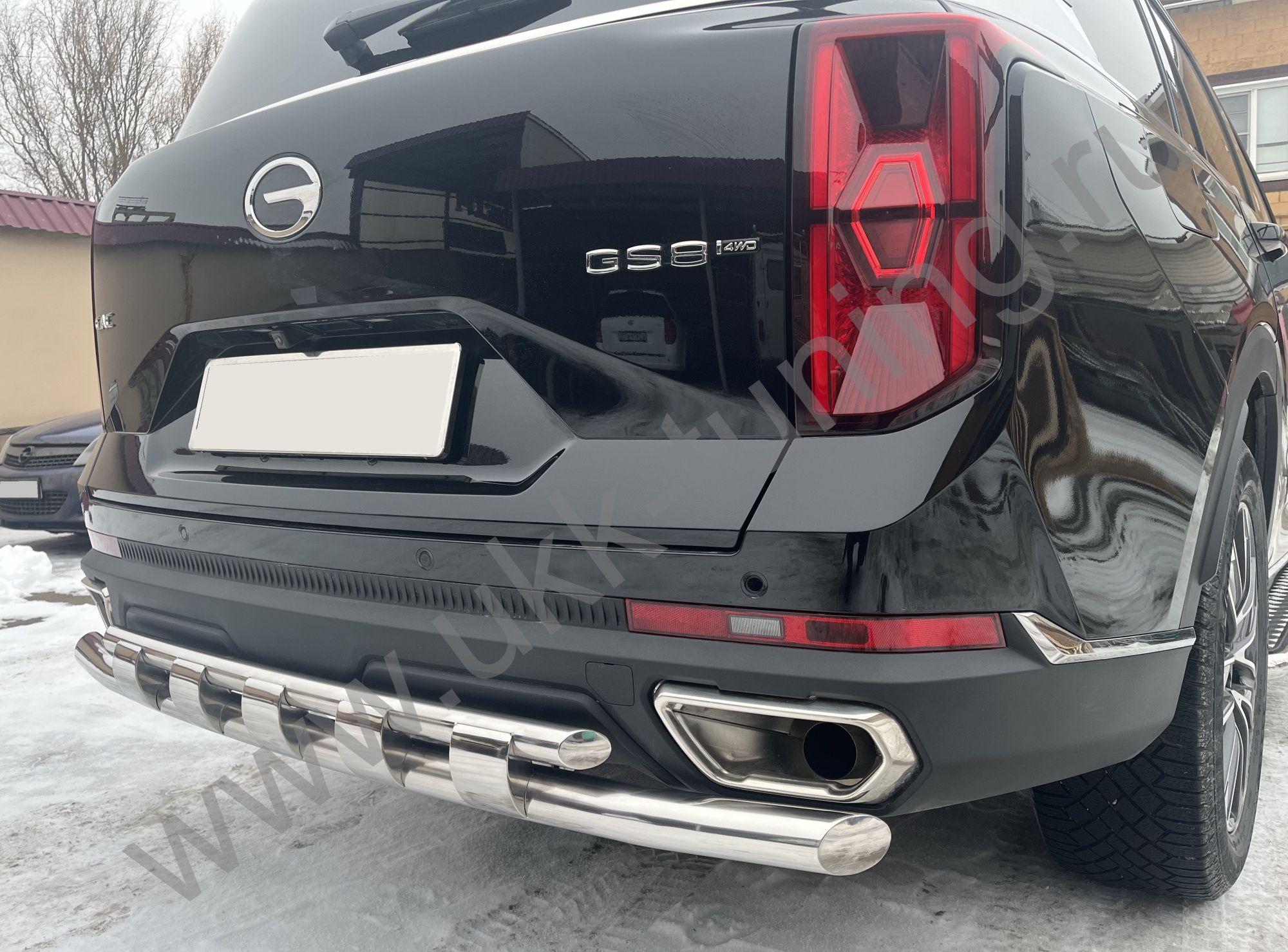 Защита заднего бампера двойная с перемычками GAC GS8 с 2023