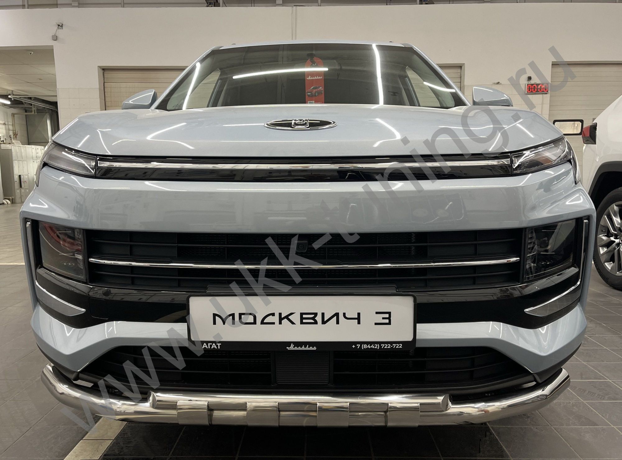 Защита переднего бампера двойная с перемычками Москвич 3 с 2022