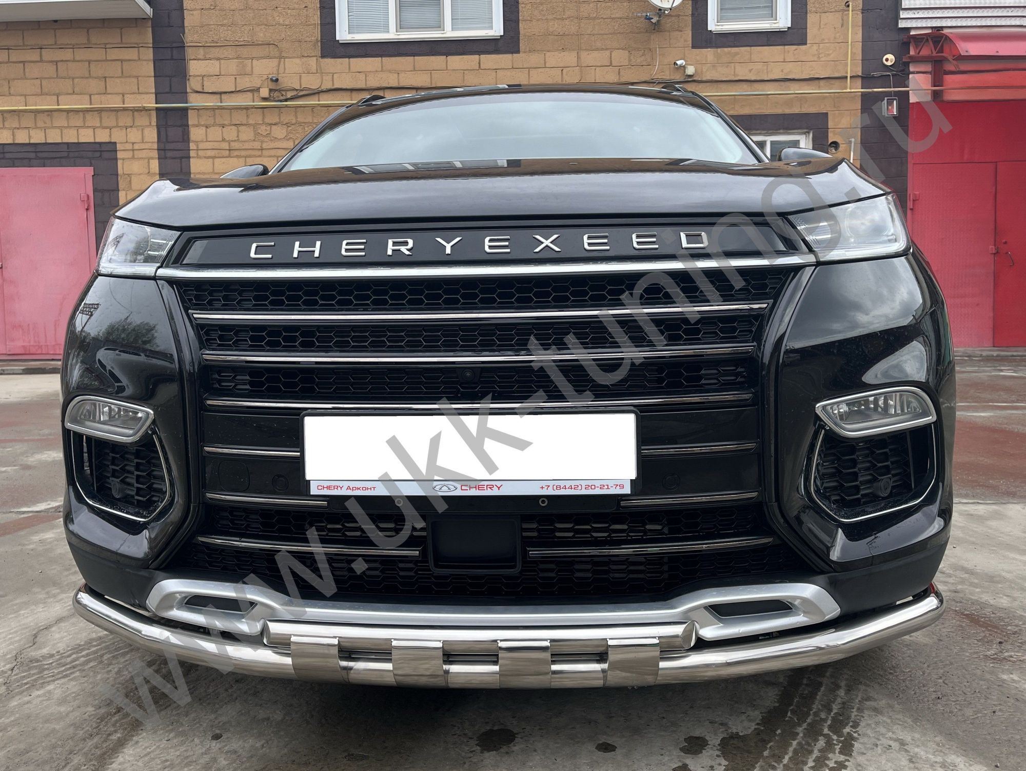 Защита переднего бампера двойная с перемычками CheryExeed TXL с 2020