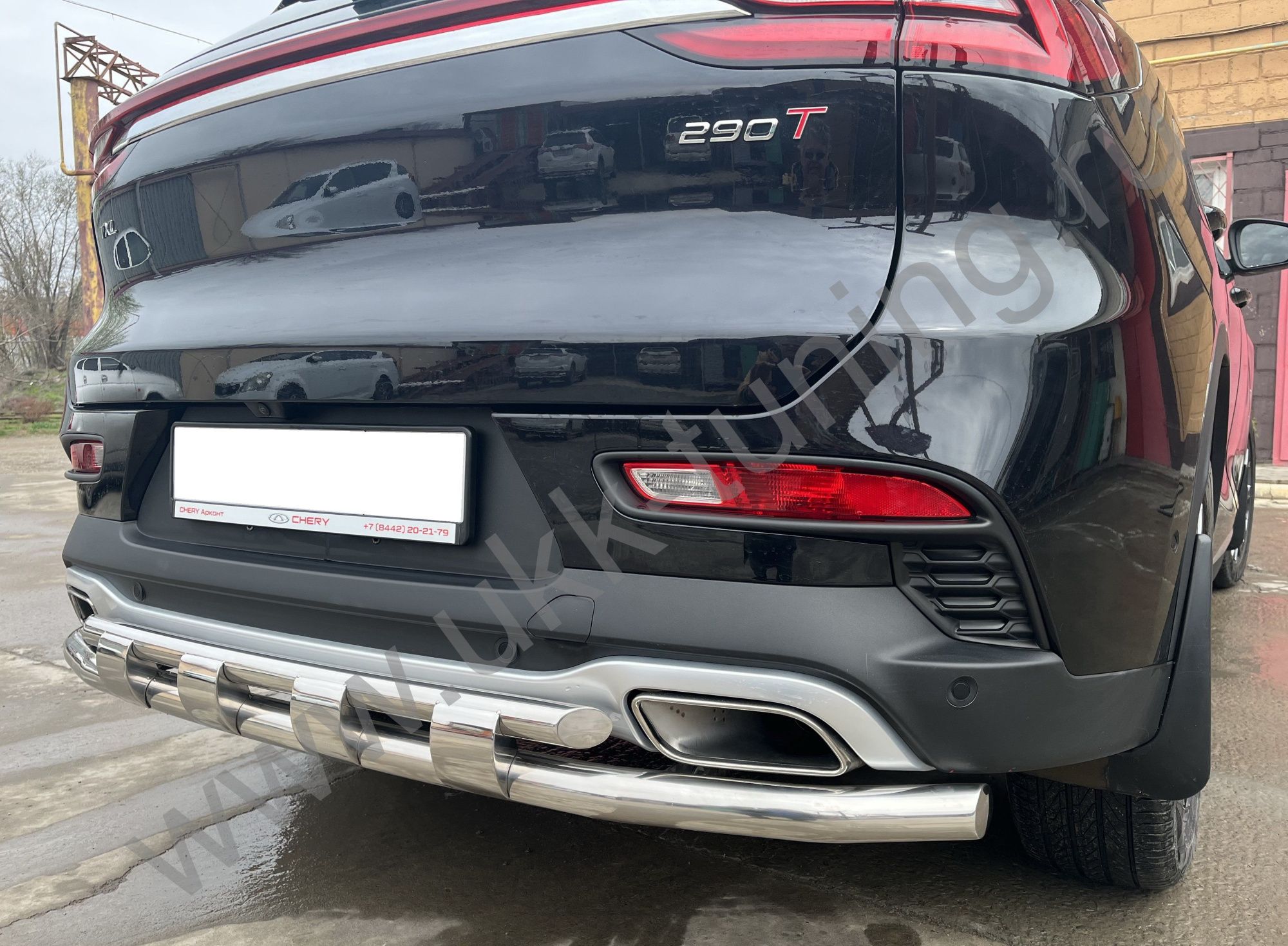 Защита заднего бампера CheryExeed TXL с 2020 двойная с перемычками 